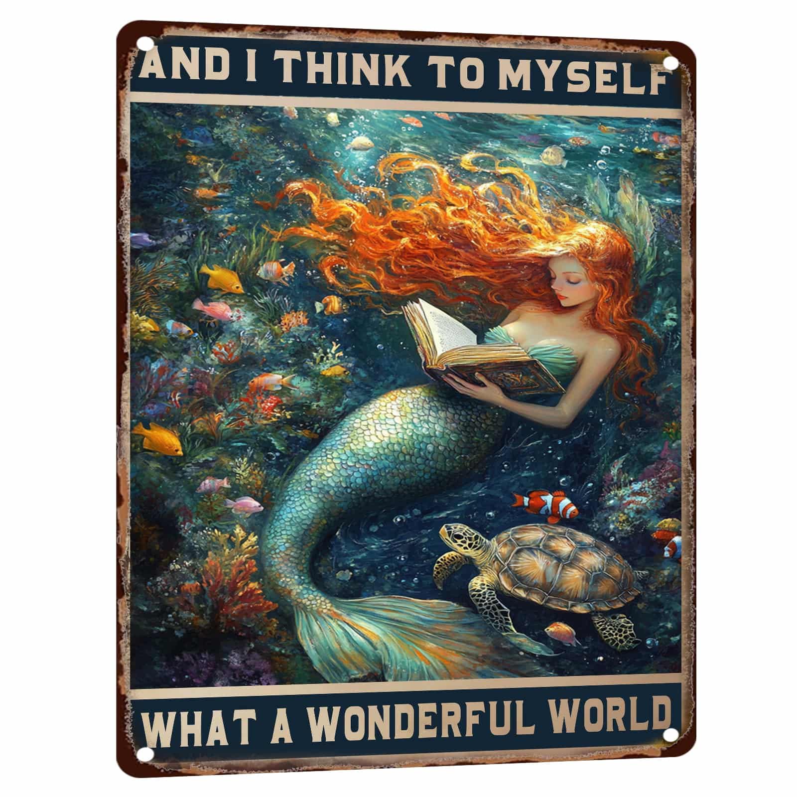 Mermaid Metal Tin Sign Vintage Mermaid Bathroom Decor Wall Art Rustic Funny Bathroom Sign for Home Restroom Washroom Decor 8x12 Inch