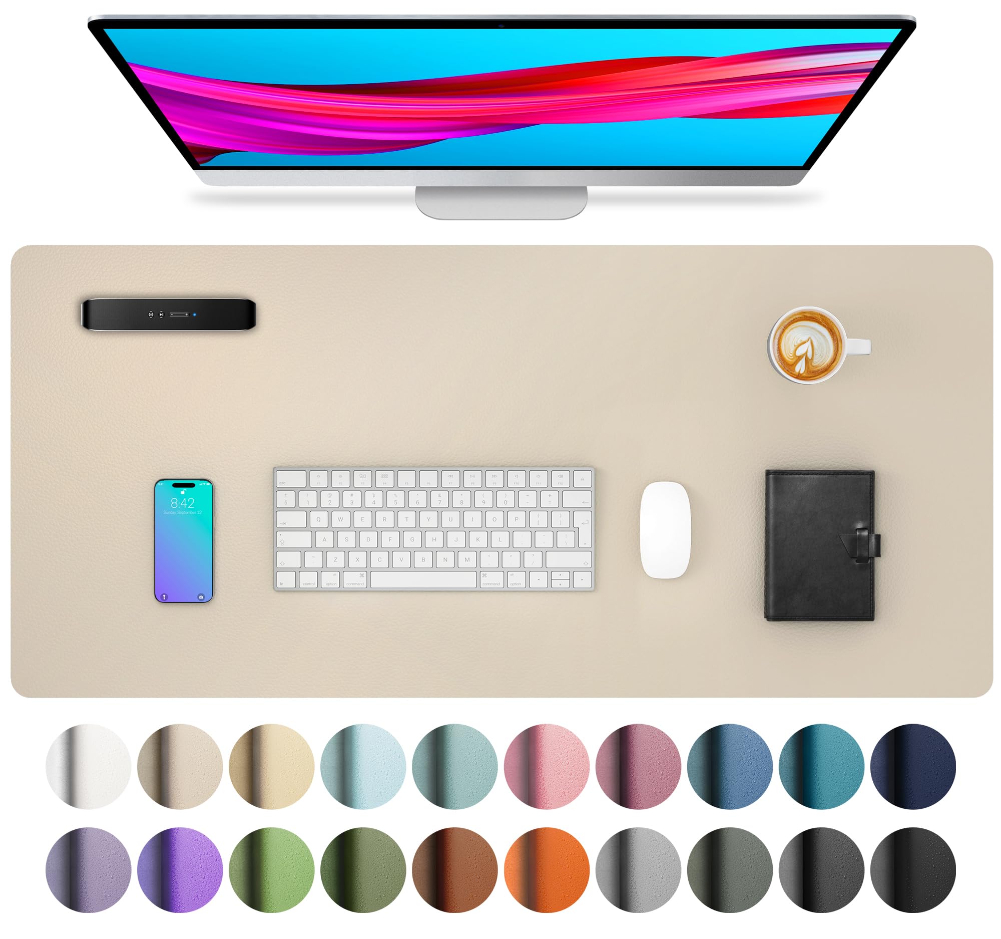 Aothia Non-Slip Waterproof PU Leather Desk Pad Protector for Mouse, Writing Desk, Office, Home, Laptop Blotter, 23.6" x 13.7", Black