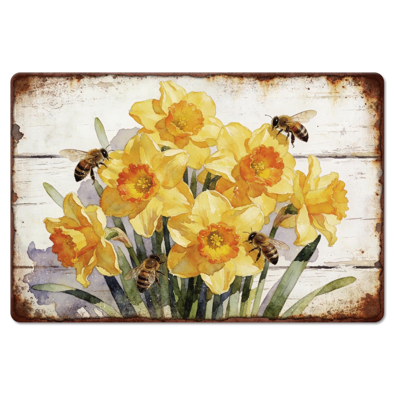 GLOBLELAND Lavender Metal Tin Sign 8x12in Flower Bouquet Vintage Painting Tin Signs Wall Poster Plaque for Gardens Patios Dining Rooms Living Rooms Bedrooms Floral Shops