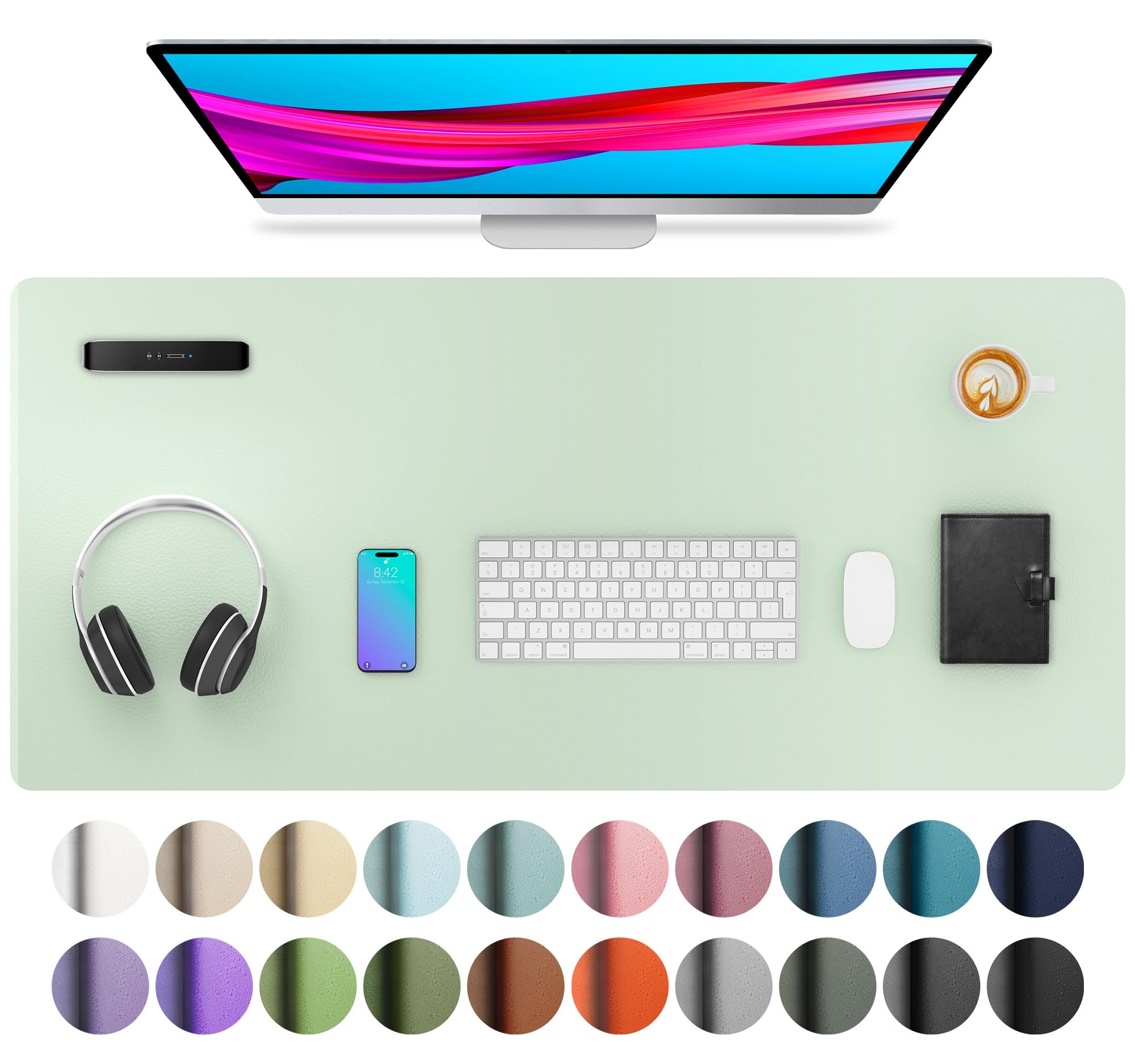Aothia Non-Slip Waterproof PU Leather Desk Pad Protector for Mouse, Writing Desk, Office, Home, Laptop Blotter, 23.6" x 13.7", Black