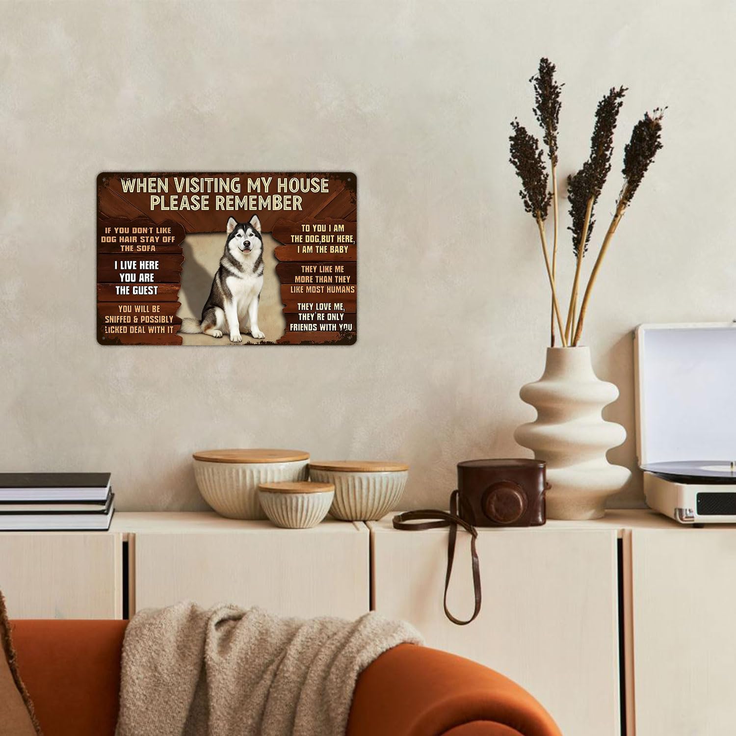 Funny Malamute Dog Vintage Tin Sign When Visiting My House Please Remember Metal Wall Art For Home Garage Bar Man Cave Patio Porch Decor 8x12 Inch