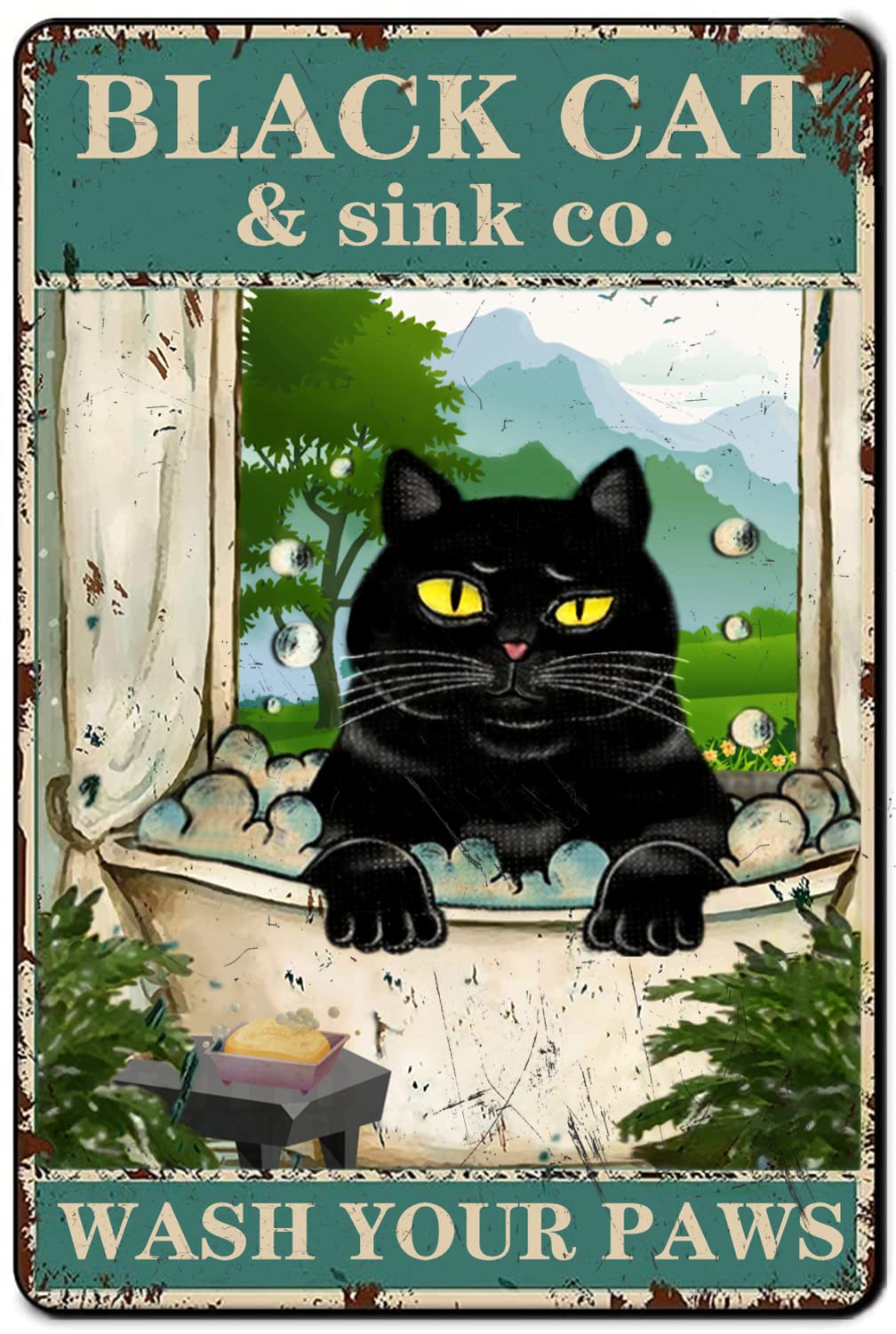Retro Cat Coffee Metal Sign Vintage Kitchen Signs Wall Decor Because Murder Is Wrong Funny Tin Signs Bar Decorations Art Poster 8x12 Inch