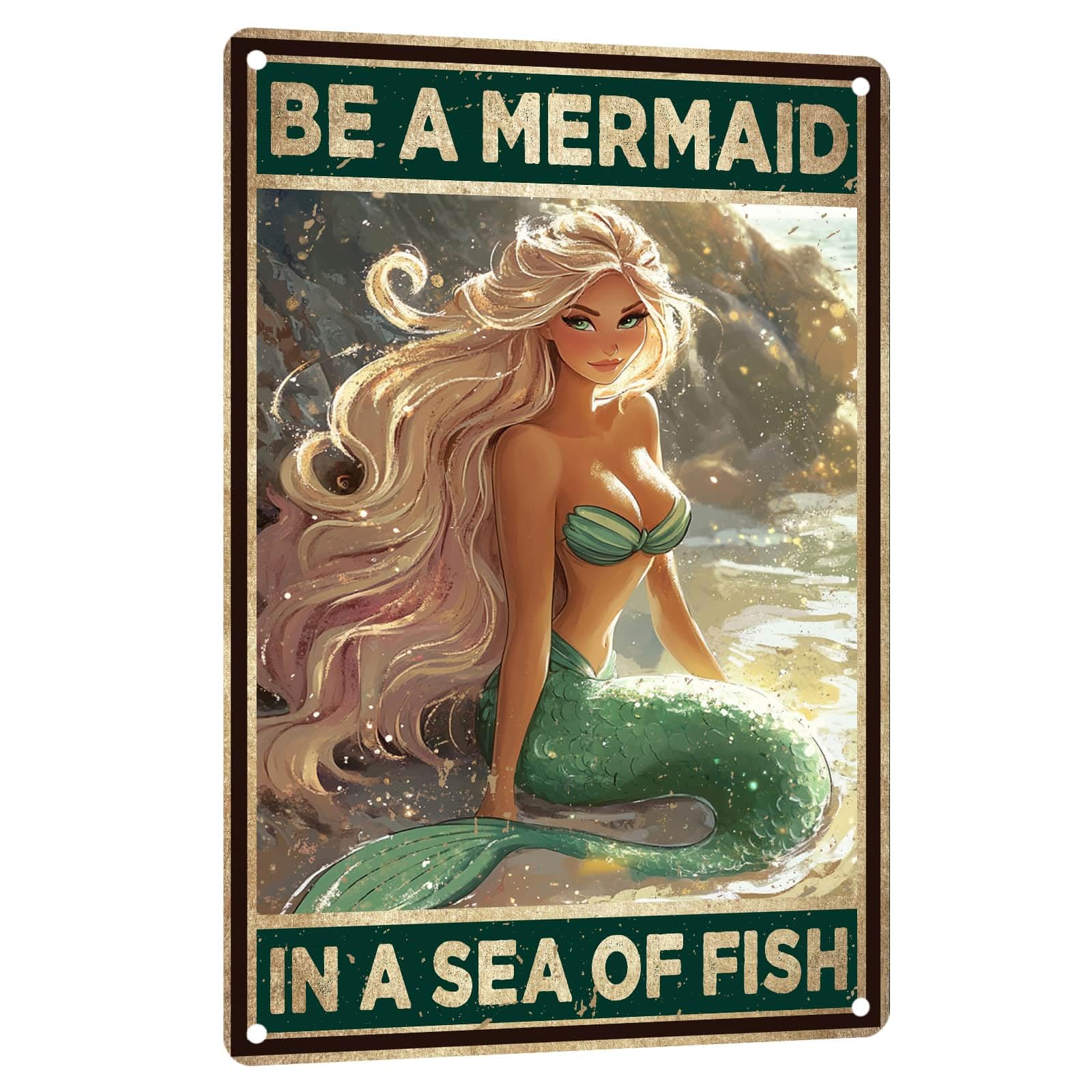Mermaid Metal Tin Sign Vintage Mermaid Bathroom Decor Wall Art Rustic Funny Bathroom Sign for Home Restroom Washroom Decor 8x12 Inch