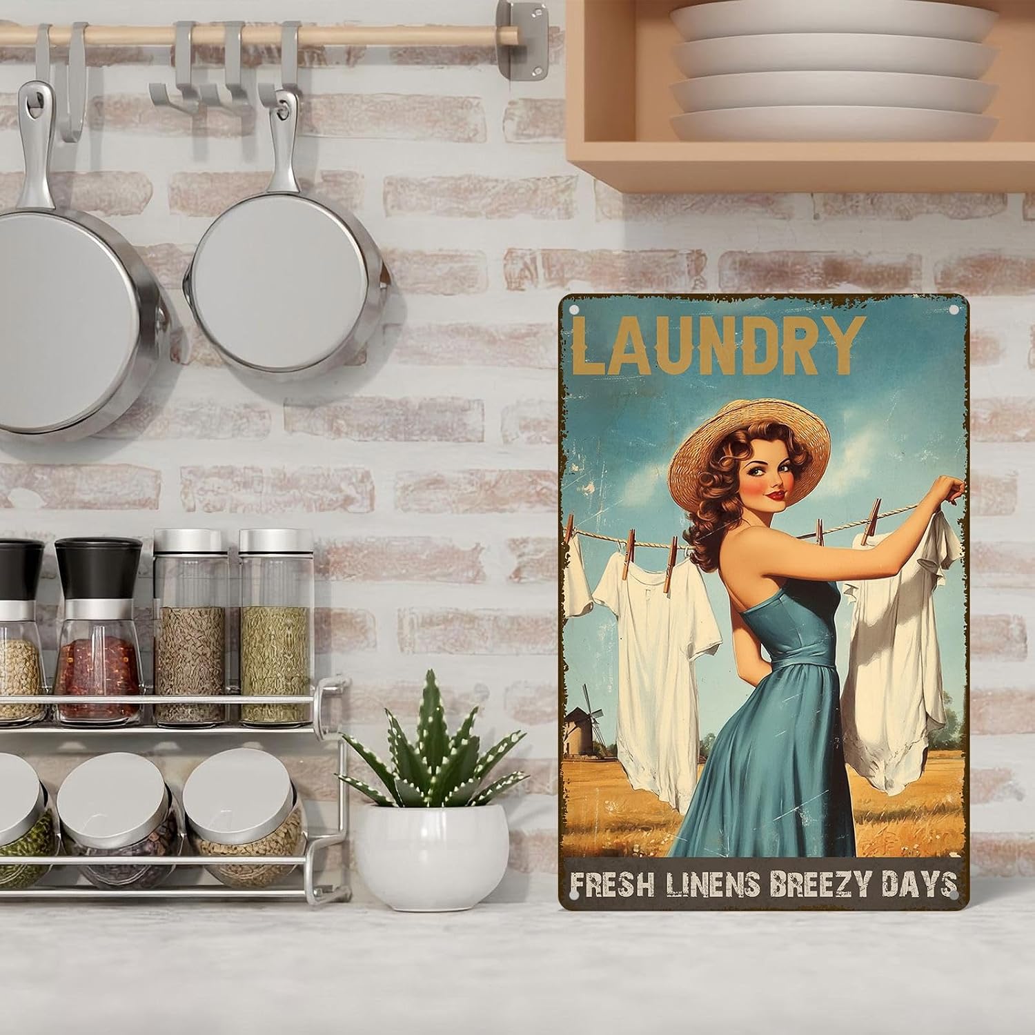 Laundry Metal Tin Sign Laundry Room Wall Decor Fresh Linens Breezy Days Signs Retro Posters for Bathroom Home Bedroom Laundromat Garden 8x12inch