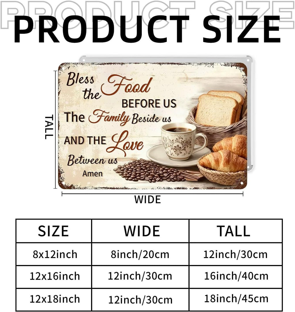 Bless the Food Before Us Wall Decor Christian Gift Bible Verse Metal Tin Signs Inspirational Sign for Farmhouse Kitchen Dining Room Wall Decor 8x12 Inch