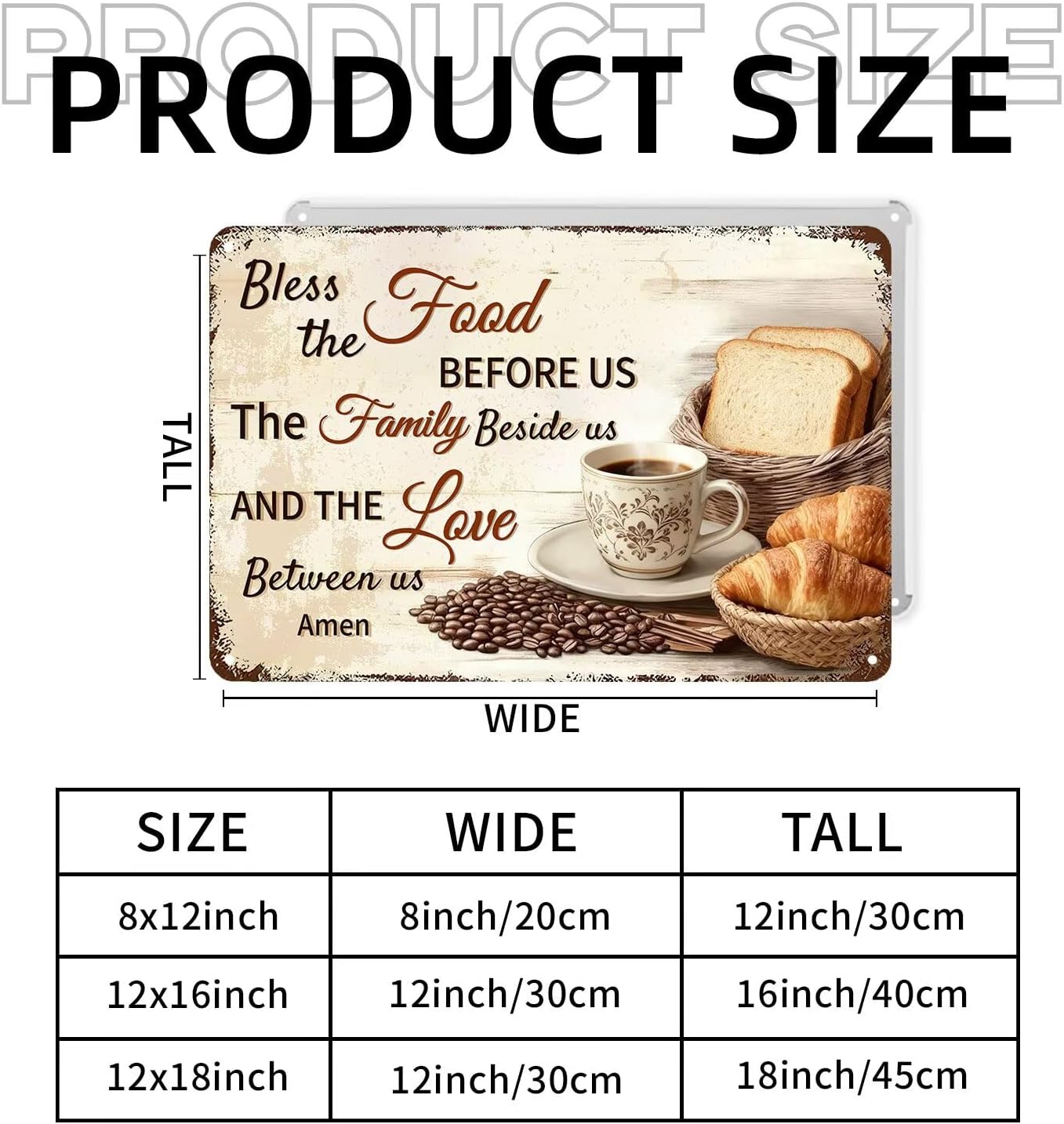 Bless the Food Before Us Wall Decor Christian Gift Bible Verse Metal Tin Signs Inspirational Sign for Farmhouse Kitchen Dining Room Wall Decor 8x12 Inch