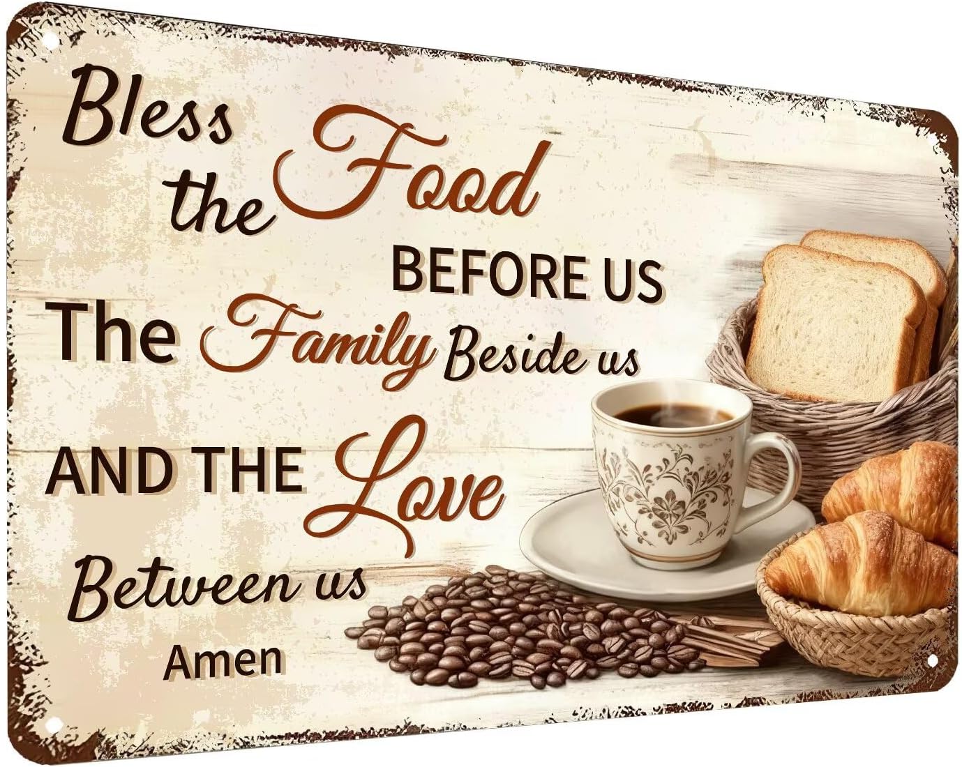 Bless the Food Before Us Wall Decor Christian Gift Bible Verse Metal Tin Signs Inspirational Sign for Farmhouse Kitchen Dining Room Wall Decor 8x12 Inch