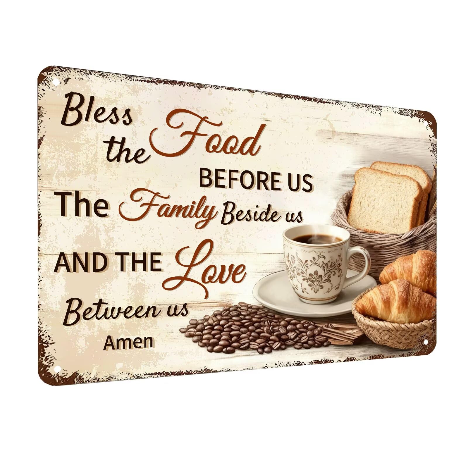 Bless the Food Before Us Wall Decor Christian Gift Bible Verse Metal Tin Signs Inspirational Sign for Farmhouse Kitchen Dining Room Wall Decor 8x12 Inch