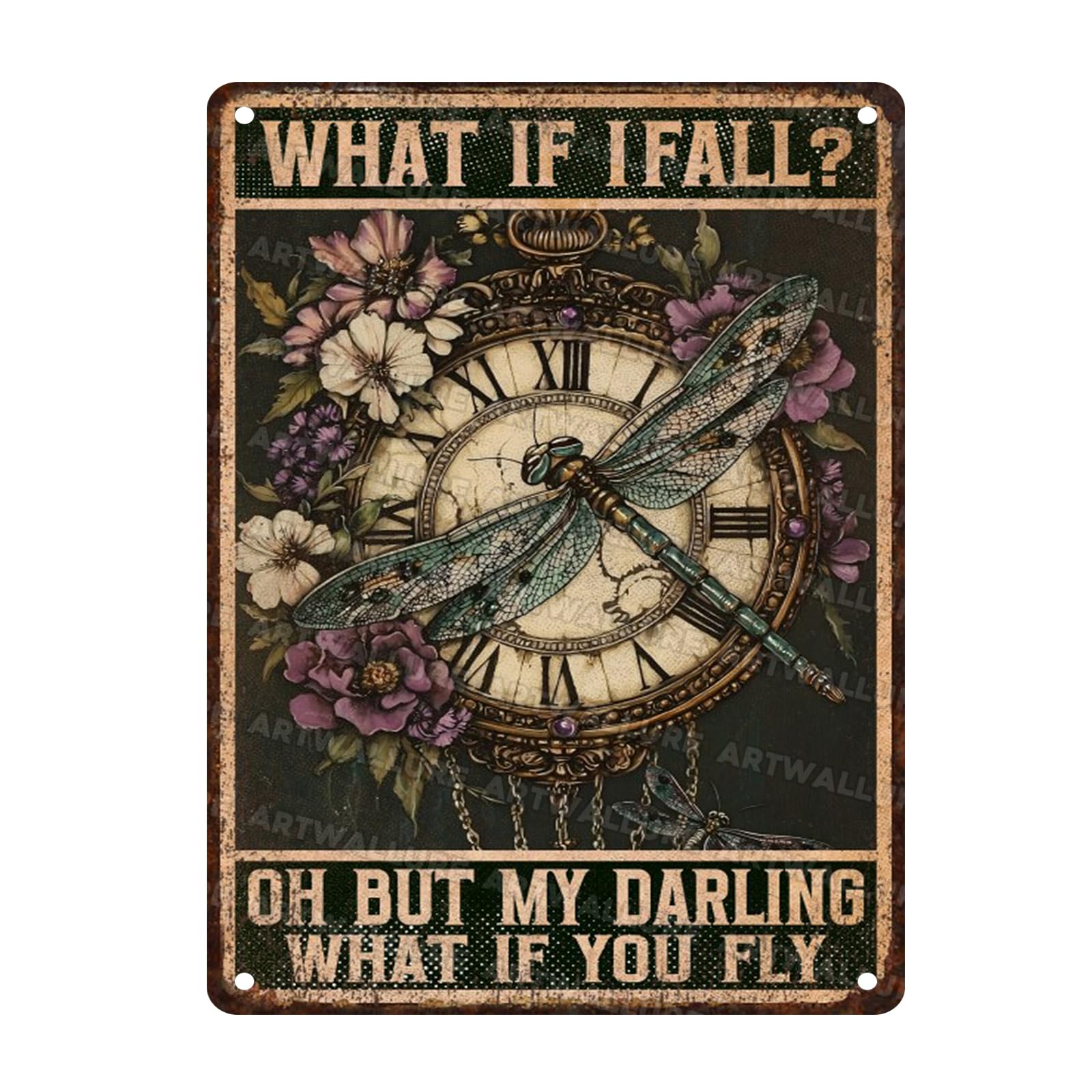 Vintage Rustic Botanical Garden Decor Metal Tin Sign Dragonfly Flower Wall Art Plaque Gifts For Women Mom Plant Lover Outdoor Patio Sunroom Backyard Porch 8x12 Inch