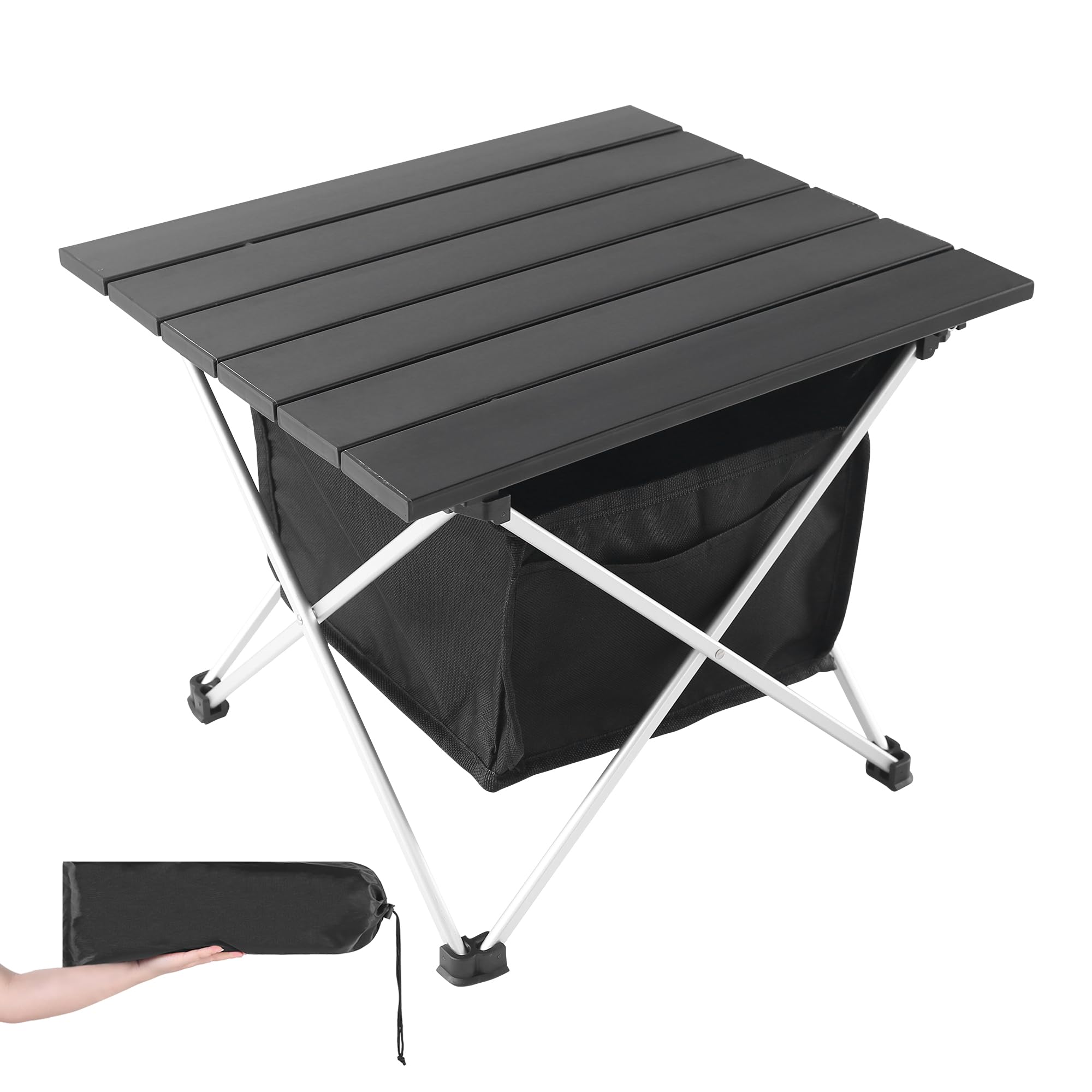 Grope Portable Camping Table with Aluminum Table Top, Folding Beach Table Easy to Carry, Prefect for Outdoor, Picnic, BBQ, Cooking, Festival, Beach, Home Use (Black-S)