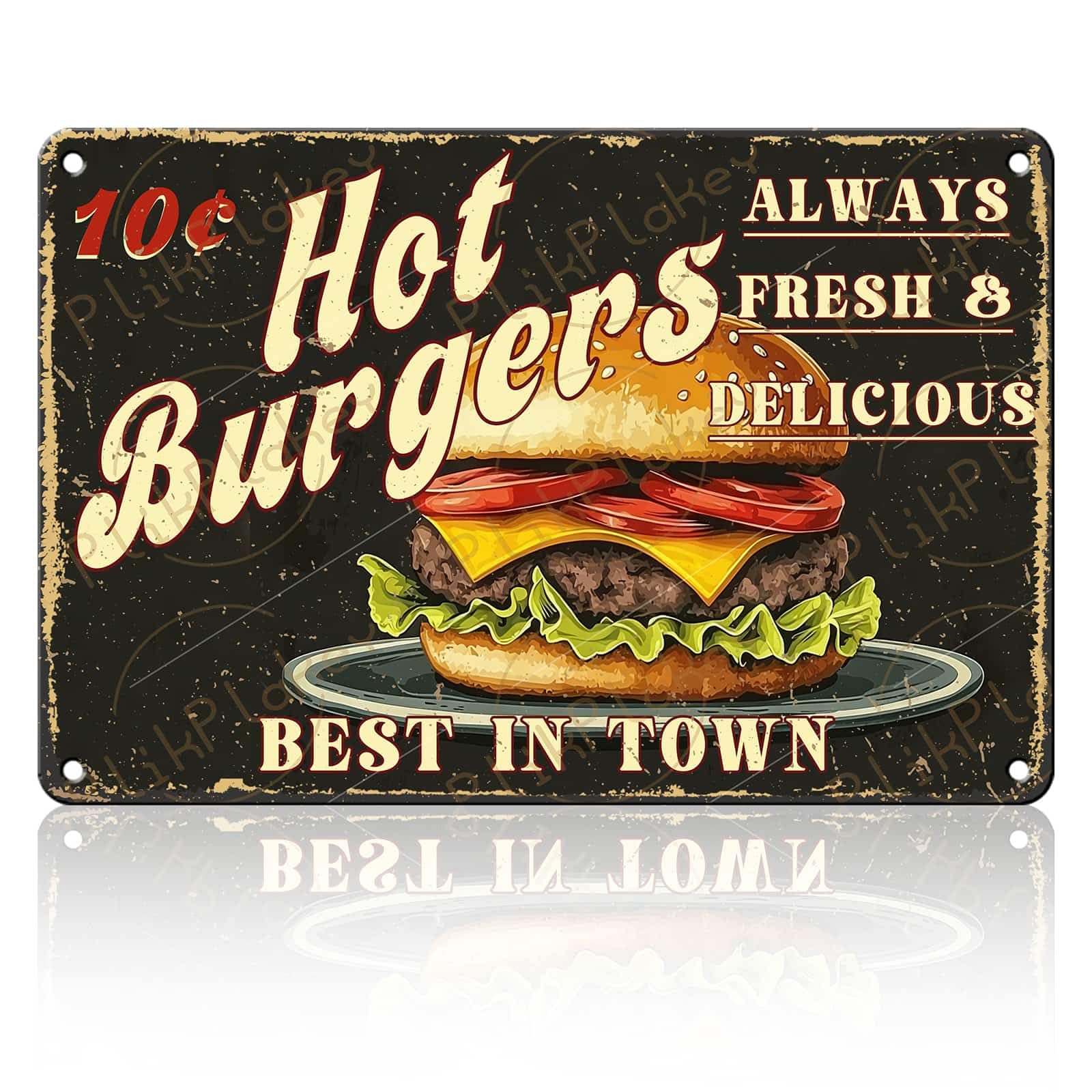 Best in Town Beef Hamburgers Retro Metal Tin Sign Vintage Wall Decor Bar Fast Food Shop Restaurant Kitchen Snack Truck Pub Coffee Home Poster 12x8 Inch