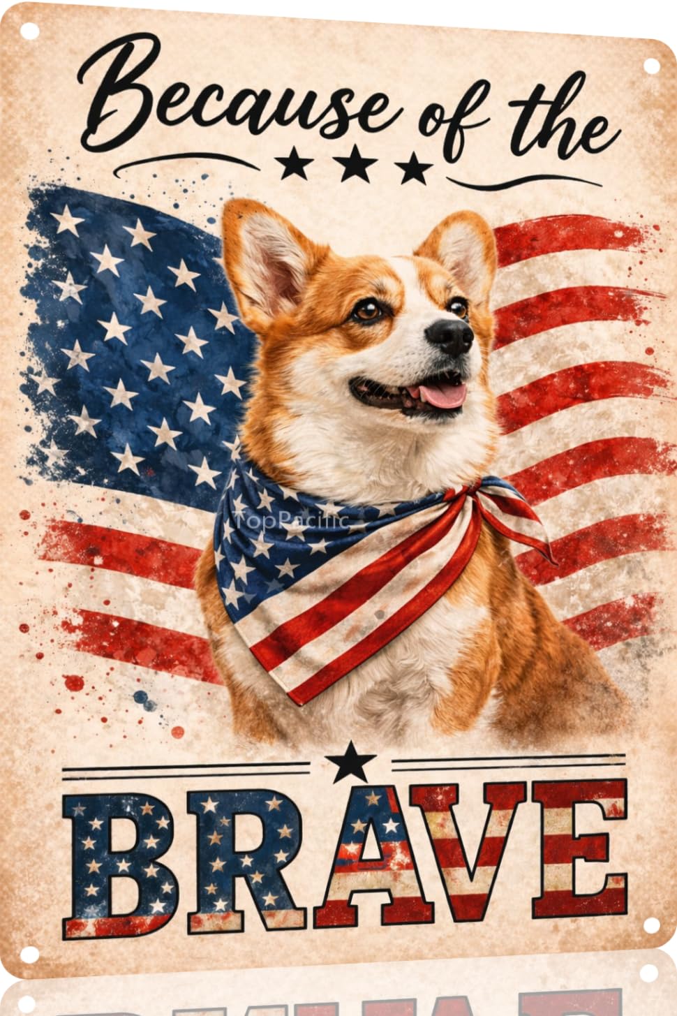 Patriotic Brittany-Spaniel Funny Tin Sign 12x8 Inch Vintage Metal Wall 4th of July Independence Day Art Retro Humor for Bathroom Kitchen Bedroom Room Home Gift Decoration(58978)