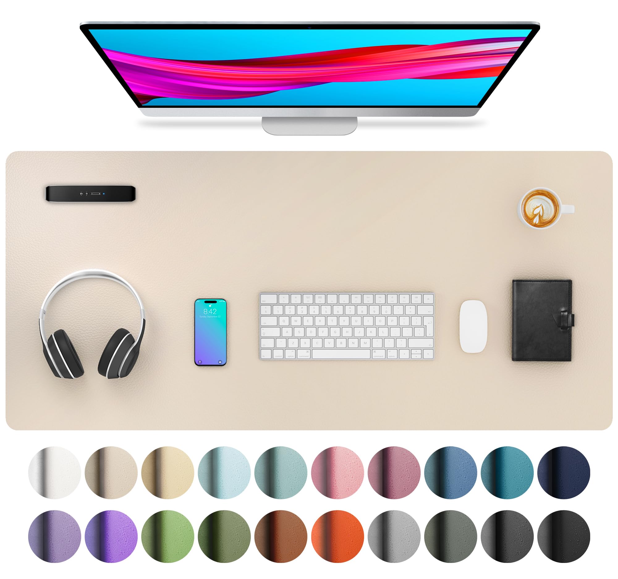 Aothia Non-Slip Waterproof PU Leather Desk Pad Protector for Mouse, Writing Desk, Office, Home, Laptop Blotter, 23.6" x 13.7", Black