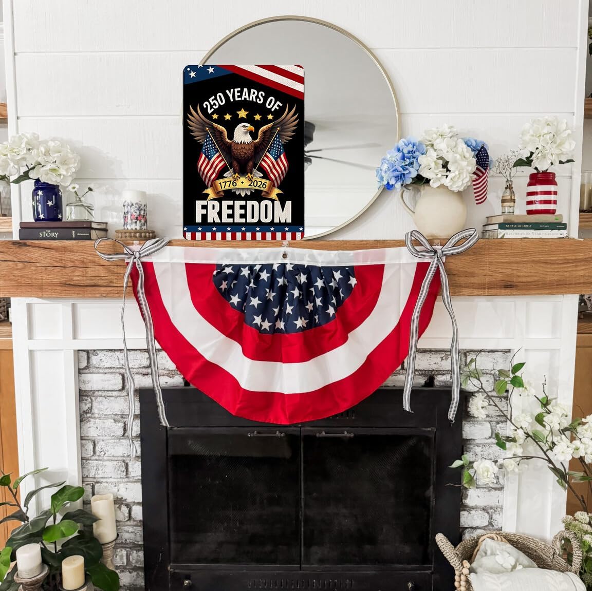 FunnySign 250 Anniversary USA Merchandise Vintage Patriotic Decor USA 250 Years of Freedom Eagle Design Tin Sign for Home Bedroom Front Door Yard Porch Decor 8 x 12 inches