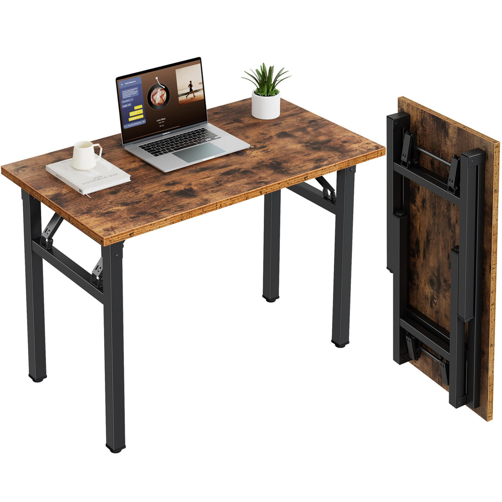 Need Folding Desk, 54 inch Large Computer Desk for Home Office, No Install Needed Study Student Writing Table Desk Workstation, Rustic Brown