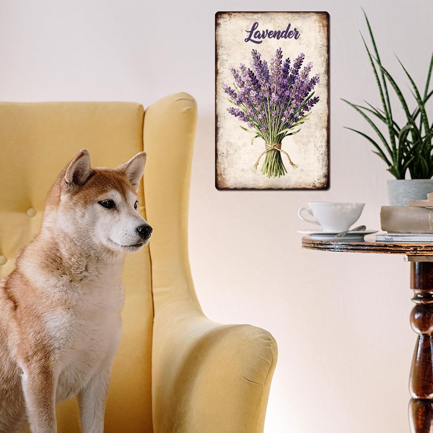 GLOBLELAND Lavender Metal Tin Sign 8x12in Flower Bouquet Vintage Painting Tin Signs Wall Poster Plaque for Gardens Patios Dining Rooms Living Rooms Bedrooms Floral Shops