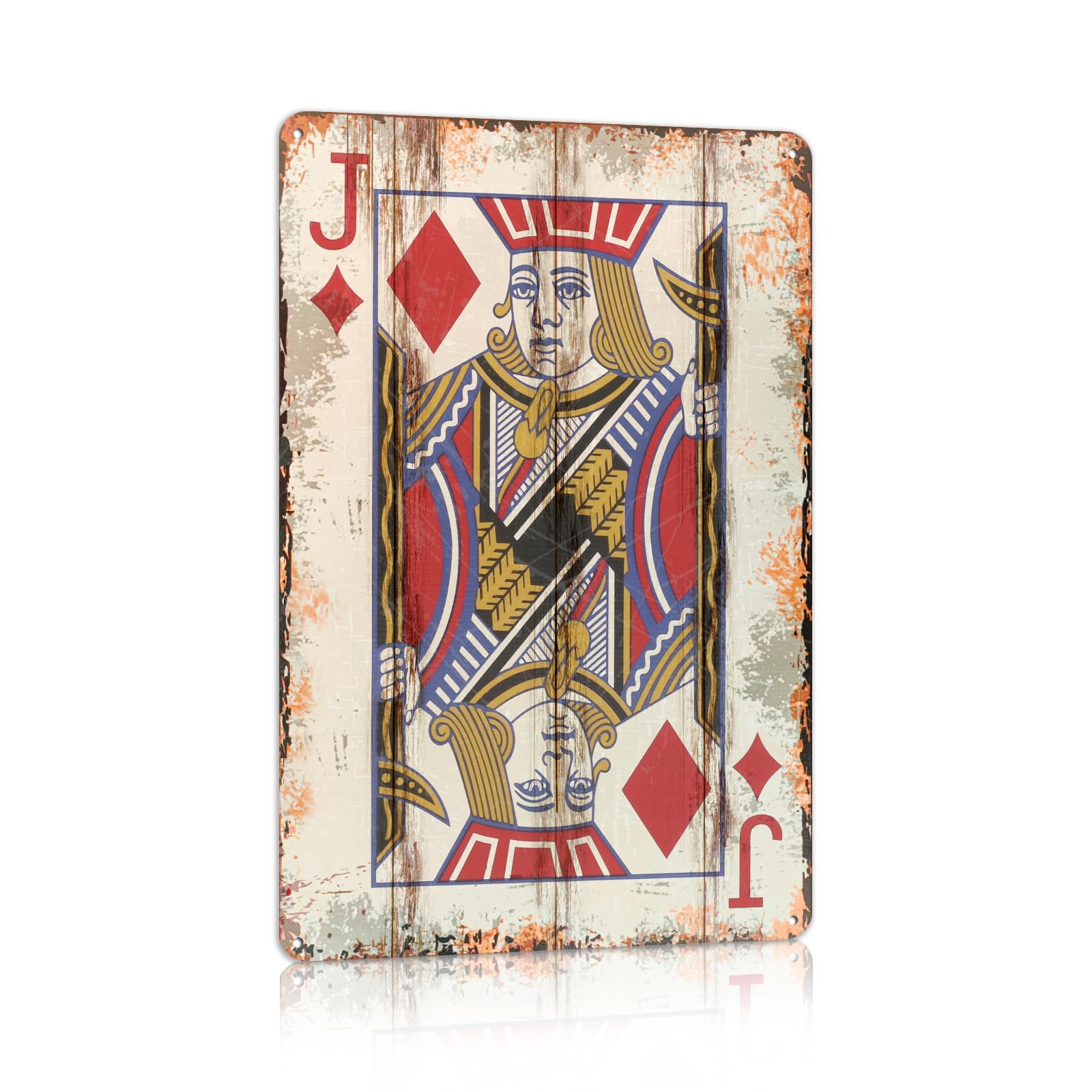 Vintage Poker Metal Sign Red Joker Tin Sign Playing Card Wall Sign Man Cave Home Wall Decor 12 x 8 Inch