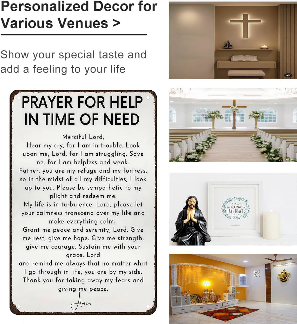 Funnysign Christian Gifts Prayer for Help In Time of Need Religious Tin sign for Home Church Prayer Room Office Chapel Decor 8x12 Inch(3986)