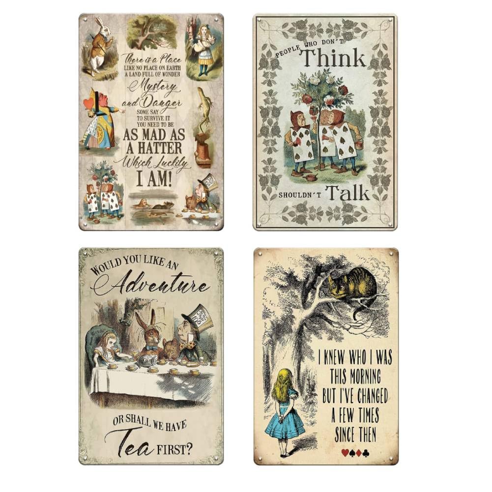 Alice in Wonderland Gifts Decorations Metal Tin Signs-People Who Don't Think - 12x8 inches Vintage Retro Room Decor Metal Poster Tea Party Decor, Gifts for Girls for kitchen Bedroom