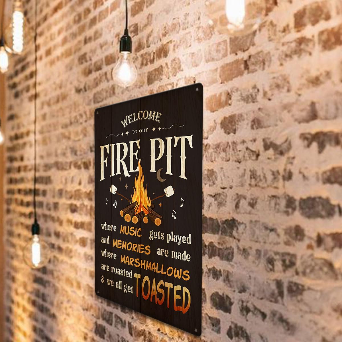 Welcome To Our Fire Pit Tin Sign Vintage Wall Decor Funny Camper Door Decorations Retro Camp Art Poster Metal Signs Hanging Plaque for Home Bar Bedroom Cafe Patio Porch Garage Pub 12X8 Inch