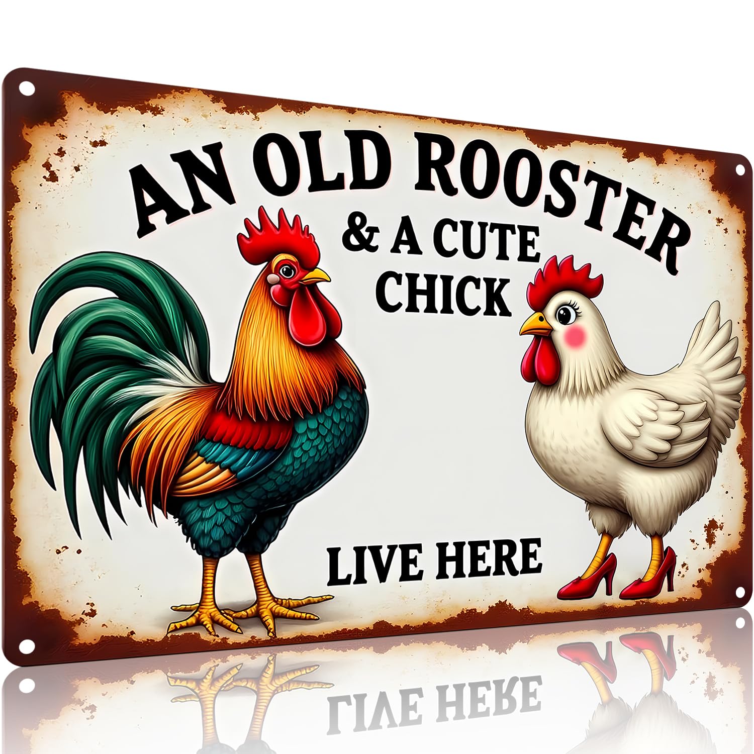 FunnySign Rooster Décor Today's Mood: Cranky With A Touch Of Psycho Rustic Tin Sign For Home Farm Chicken Coop Decor 8x12 Inch (9712)