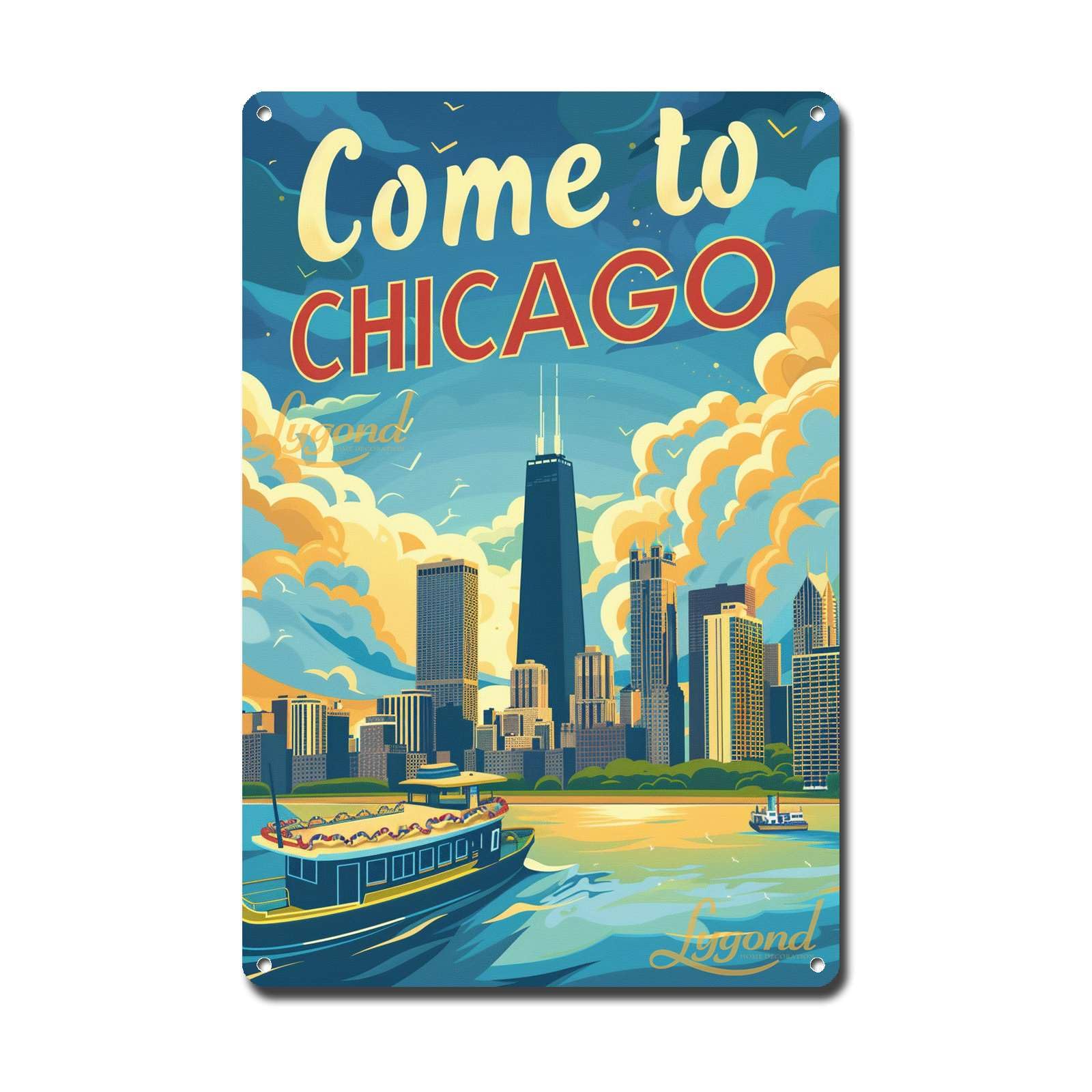 Lygond Metal Sign Tin Sign Vintage Wall Art Come to Chicago Travel Greenhouse Decor for Gift 8×12 Inches