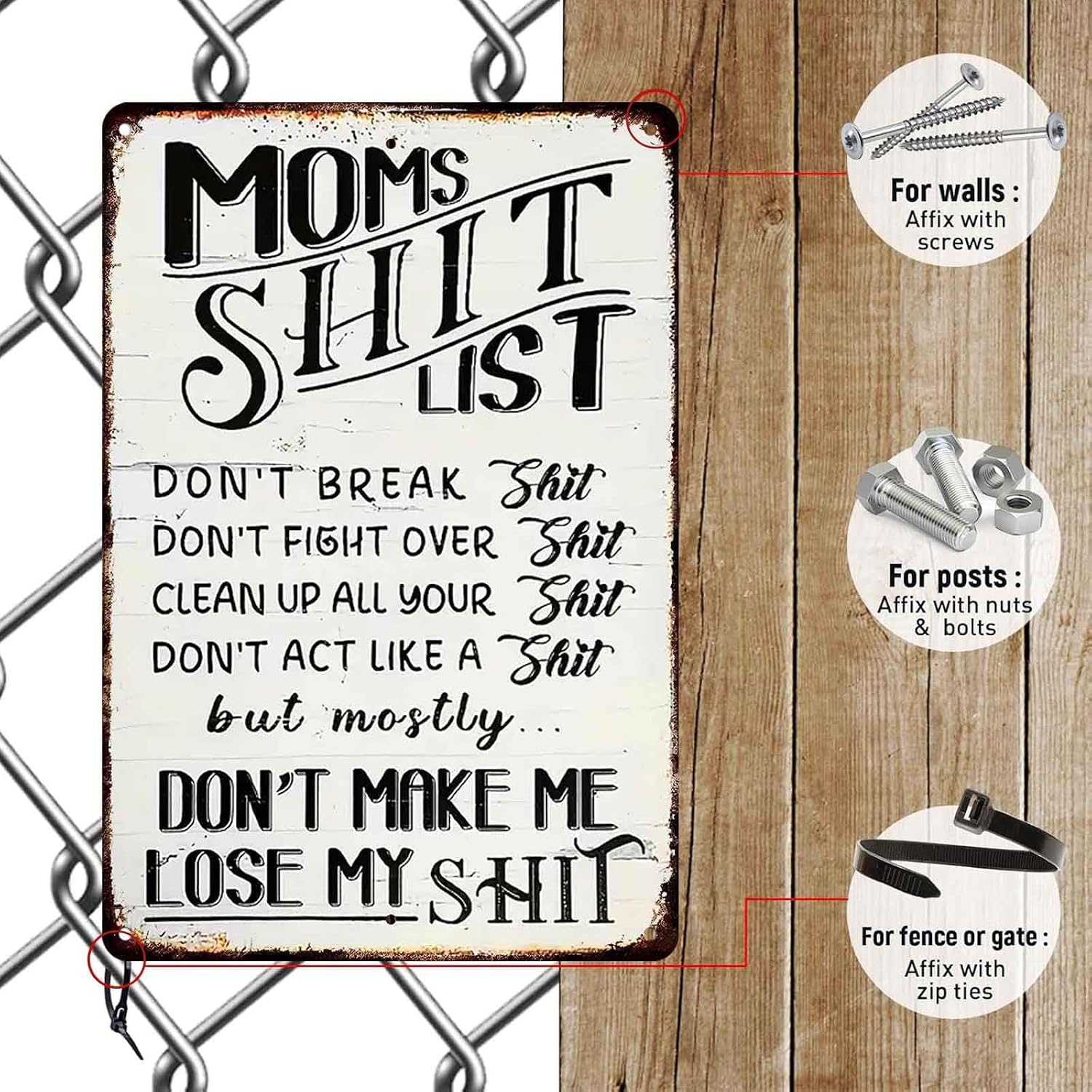 Mom's Sh*t List 8x12 Inch Aluminum Metal Sign - Sassy Mom Humor Decor for Kitchen, Living Room, Bedroom, Dorm - Retro Tin Sign Gift for Moms & Mother's Day
