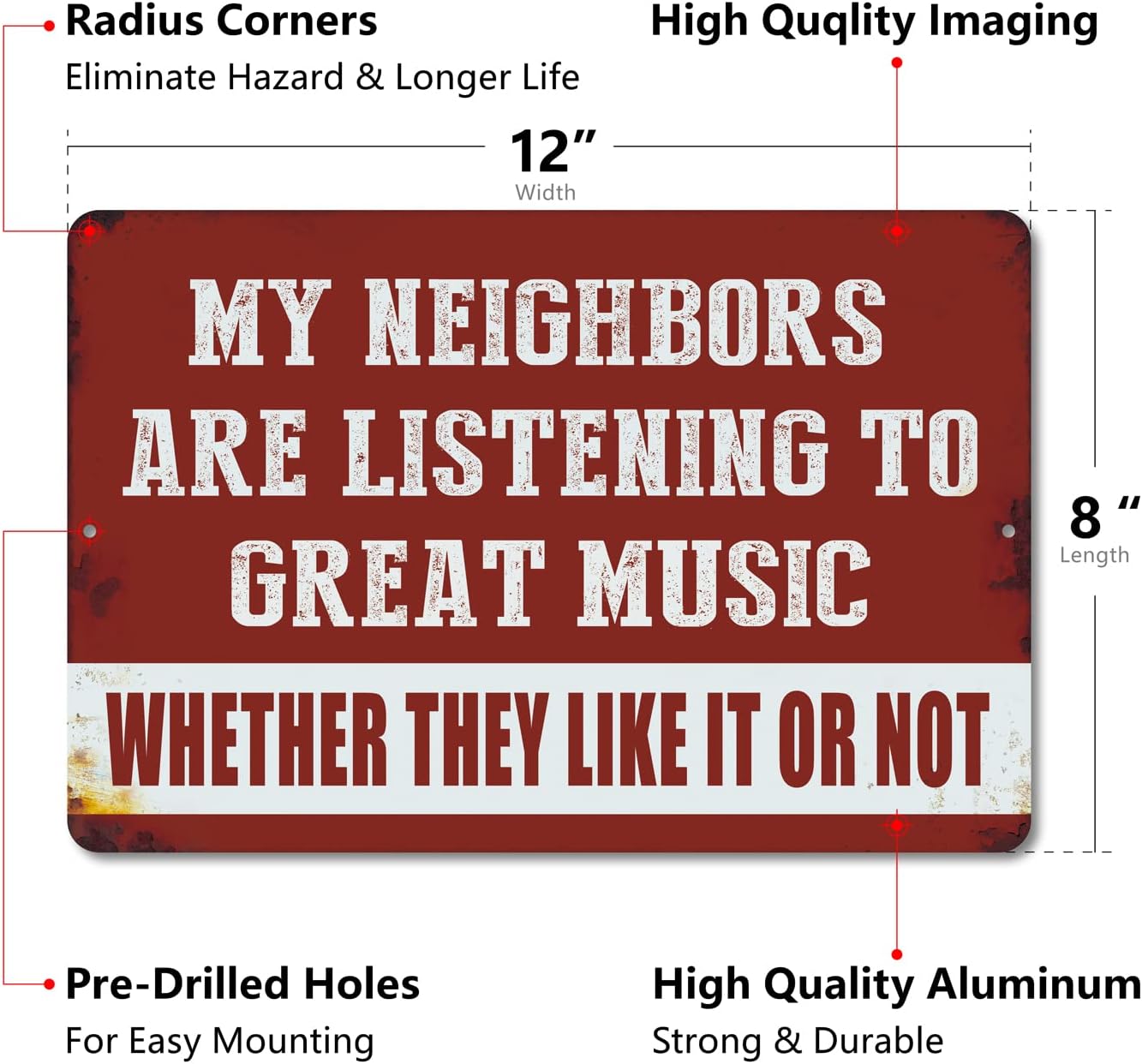 Yniaun Decor Vintage Man Cave Decor Funny Sarcasm Music Metal Tin Signs Garage Bar Patio Wall Decorations Gifts for Men 12 X 8 Inches Outdoor & Indoor - My Neighbors Are Listening to Great Music