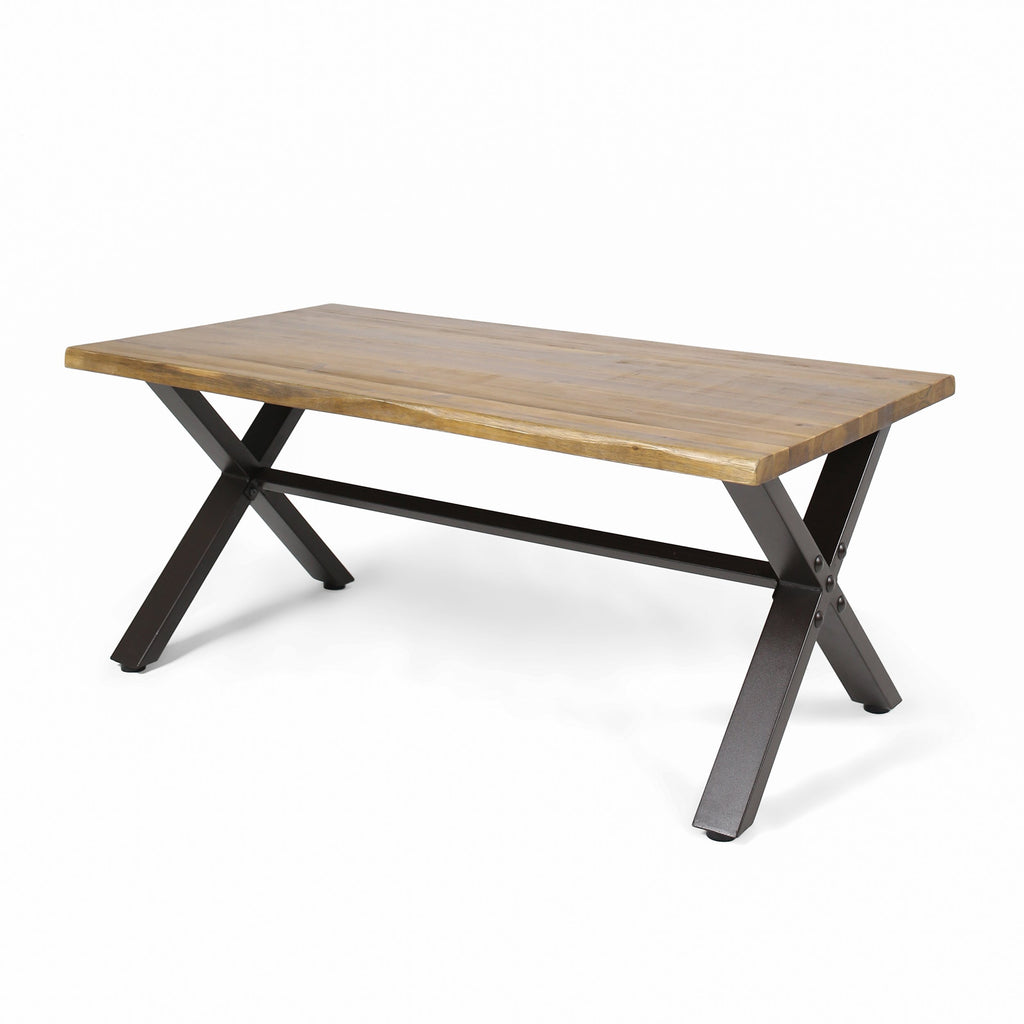 Christopher Knight Home Carlisle Outdoor Acacia Wood Coffee Table, Sandblast/Rustic Metal