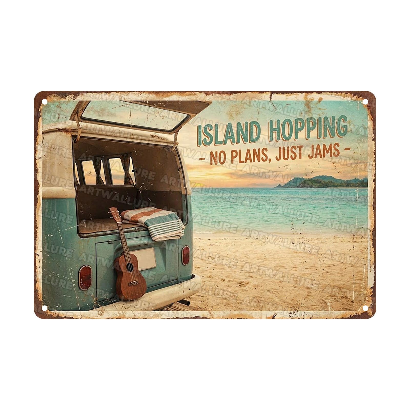 Acoustic Guitar Metal Tin Sign Nature Scenery Music Decor Vintage Wall Art Gift for Guitar Player Camping Lover 8x12Inch