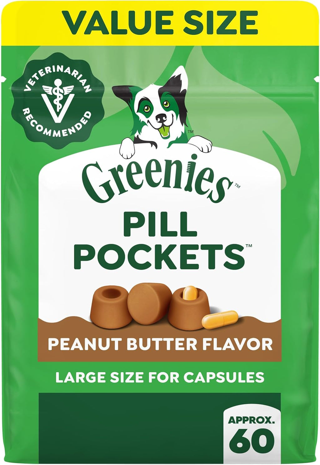 Greenies Pill Pockets for Dogs Large Size, Dog Treat Pouch for Capsule Medication, Peanut Butter Flavor, 15.8 oz. Pouch