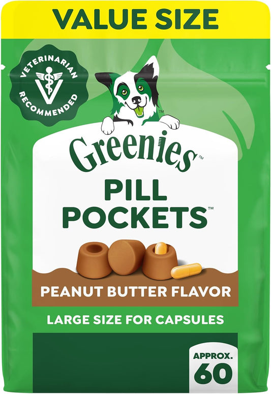 Greenies Pill Pockets for Dogs Large Size, Dog Treat Pouch for Capsule Medication, Peanut Butter Flavor, 15.8 oz. Pouch