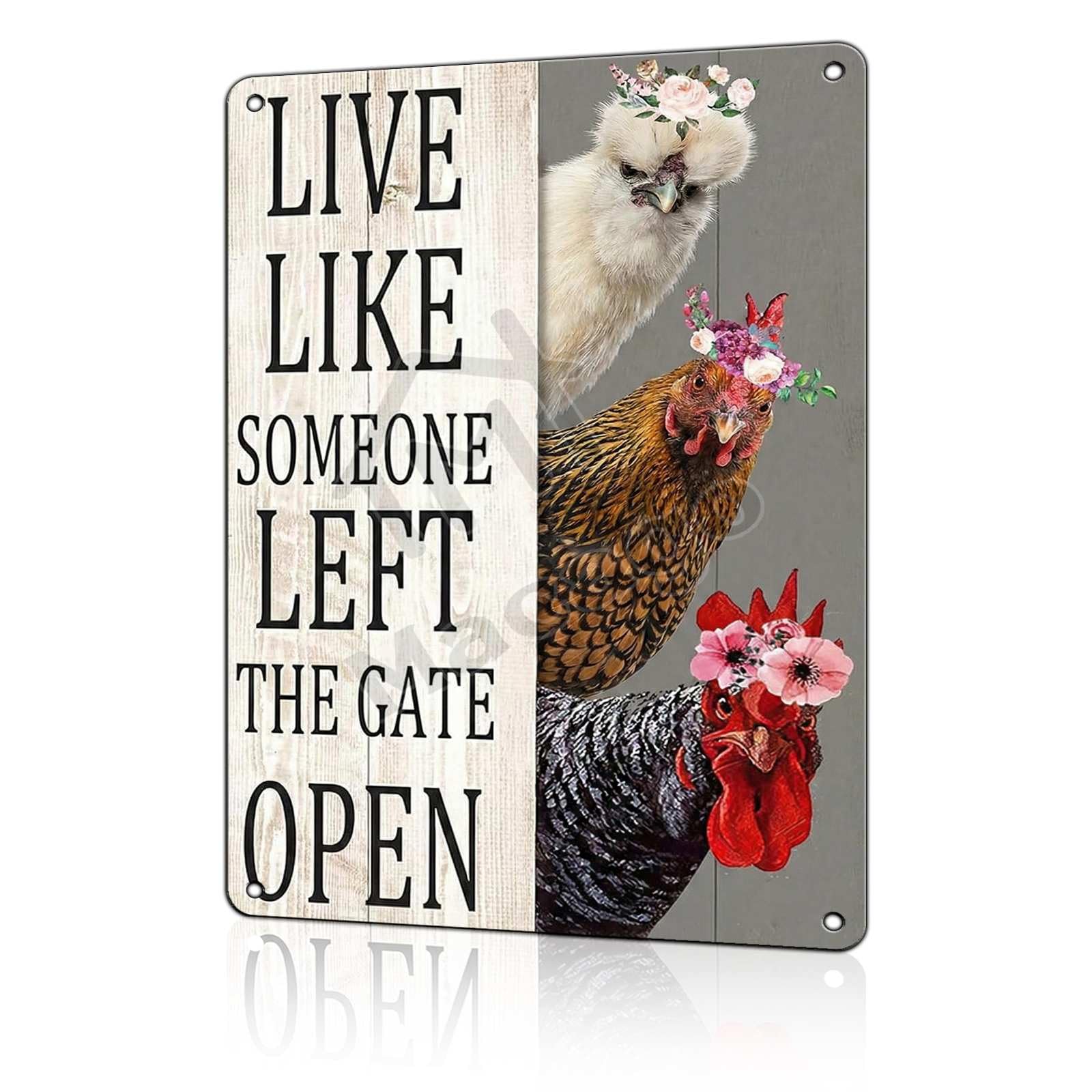 Rise and Shine Chicken Metal Tin Sign - Rustic Farmhouse Kitchen Wall Decor - Cute Rooster & Hen Art Poster for Coffee Bar or Breakfast Nook 8x12 inch