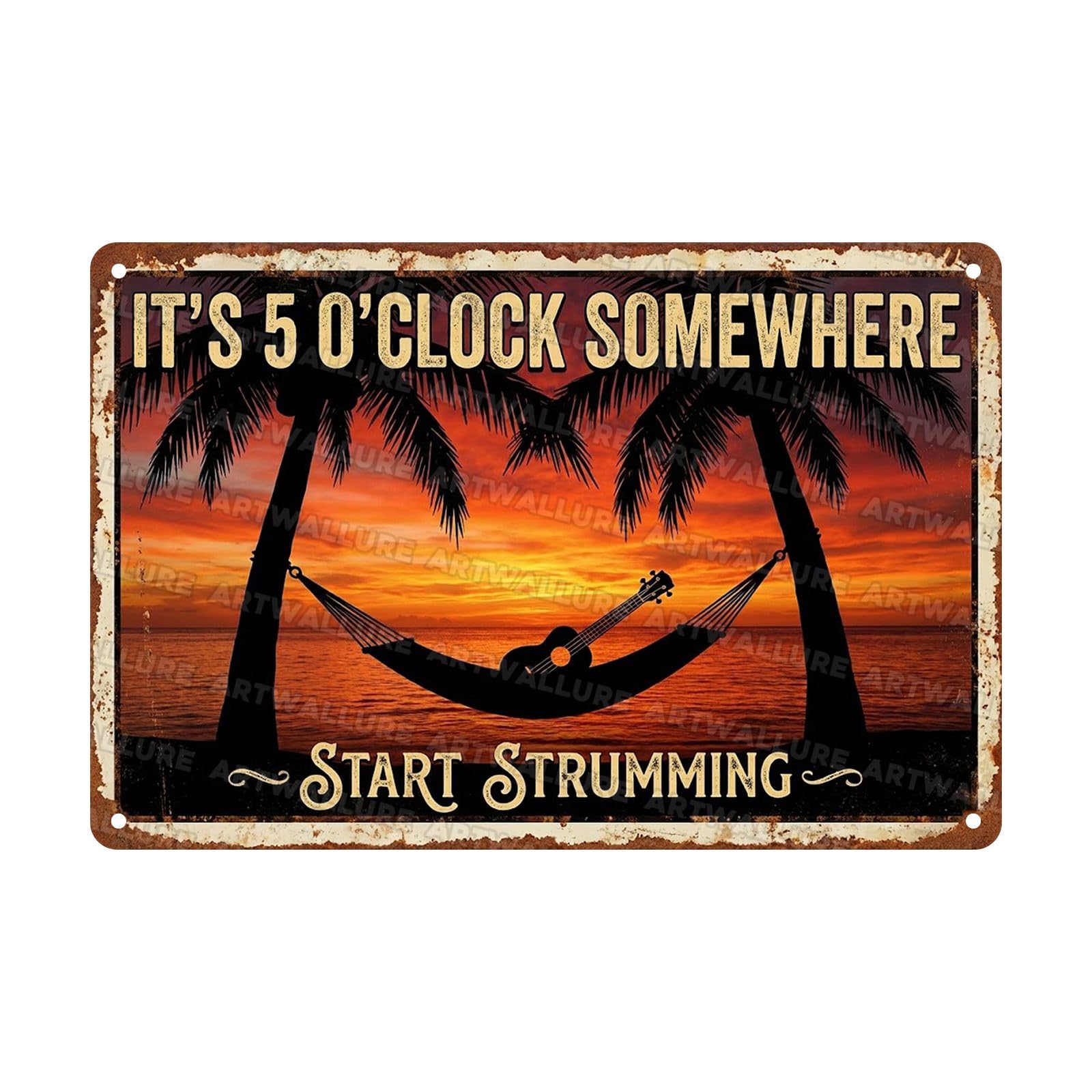 Acoustic Guitar Metal Tin Sign Nature Scenery Music Decor Vintage Wall Art Gift for Guitar Player Camping Lover 8x12Inch