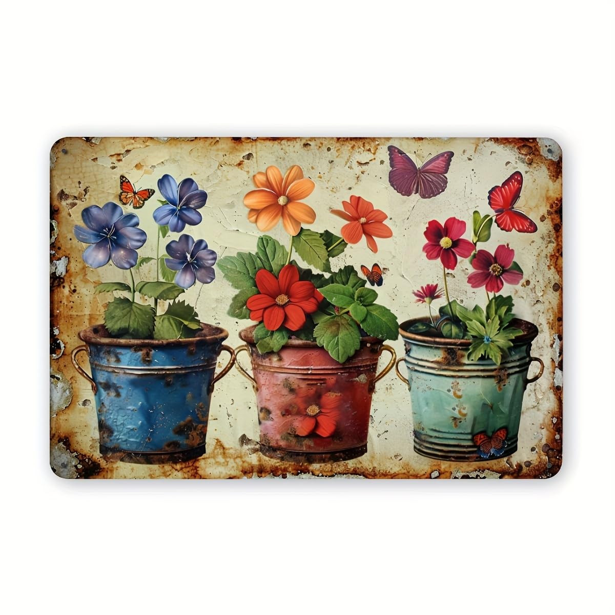 Rustic Garden Flowers Metal Tin Sign, Vintage Iron Wall Art Decor for Indoor Outdoor Use, Floral Engraving for Bedroom, Office, Study, Cafe, Bar, Library, Garage - Pack of 1, 12x8 Inches