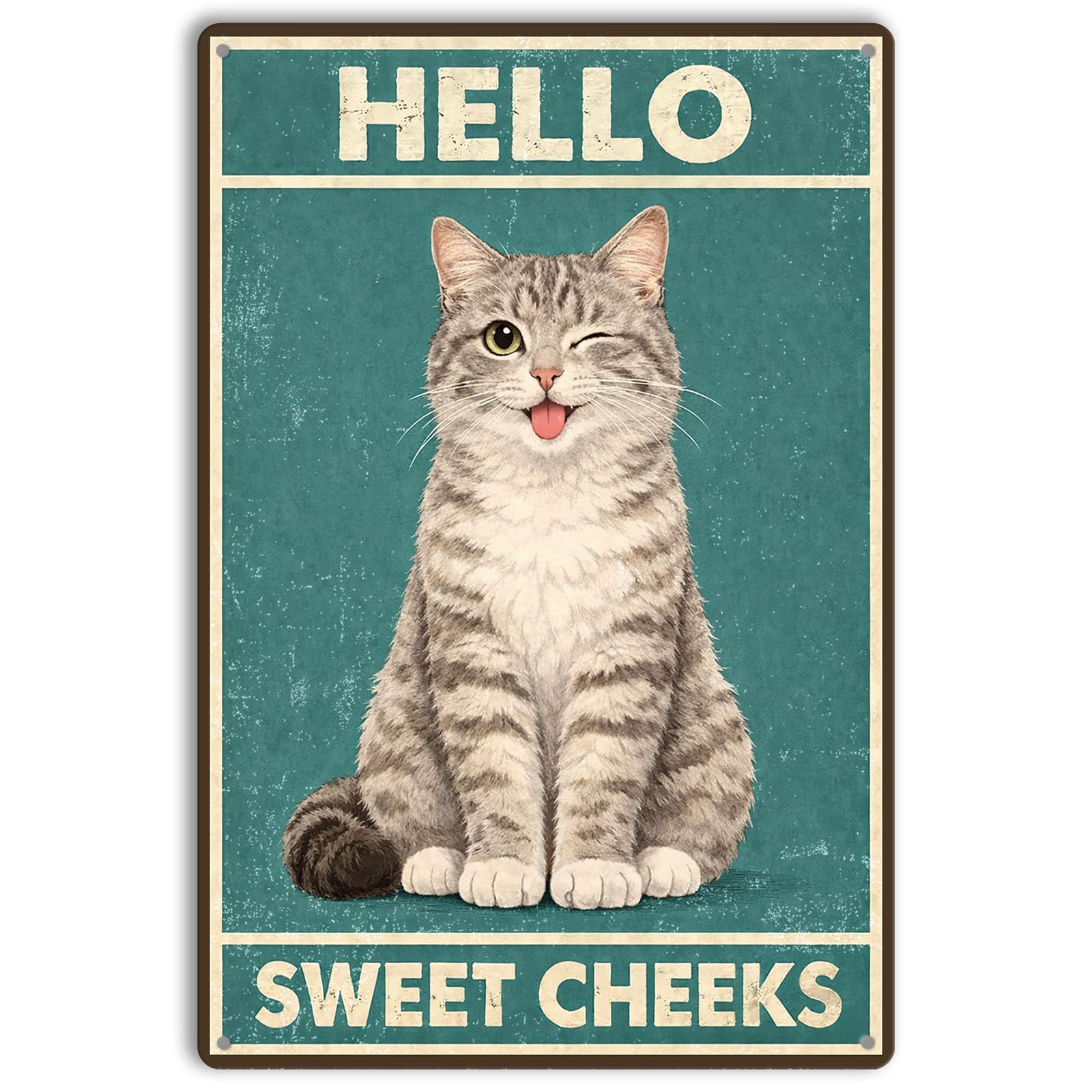 Bathroom Wall Decor Metal Tin Sign – Hello Sweet Cheeks Funny Cow Wall Art, Farmhouse Restroom Decor 12x8 Inch