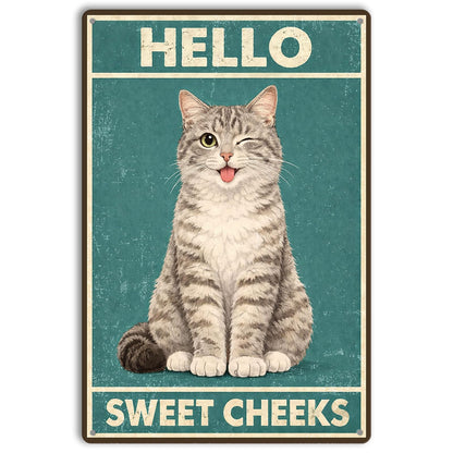 Bathroom Wall Decor Metal Tin Sign – Hello Sweet Cheeks Funny Cow Wall Art, Farmhouse Restroom Decor 12x8 Inch