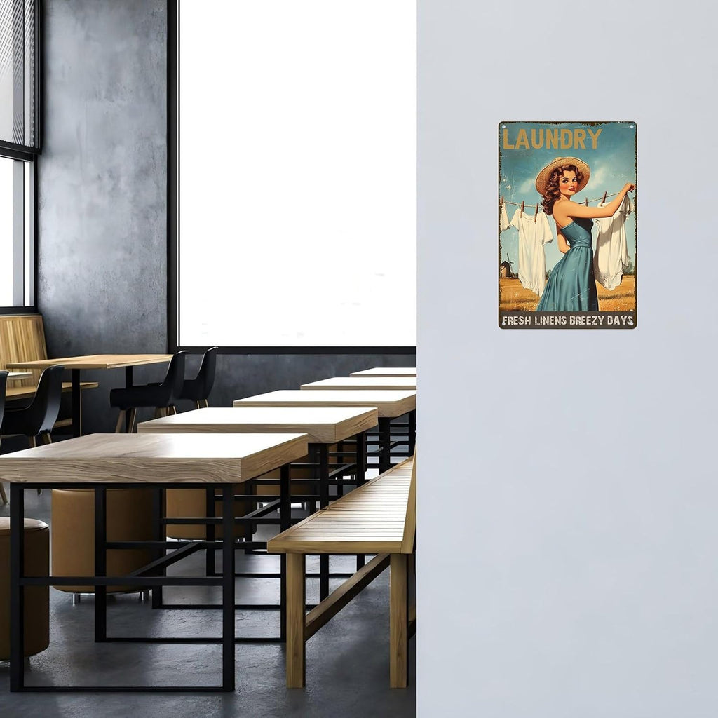 Laundry Metal Tin Sign Laundry Room Wall Decor Fresh Linens Breezy Days Signs Retro Posters for Bathroom Home Bedroom Laundromat Garden 8x12inch