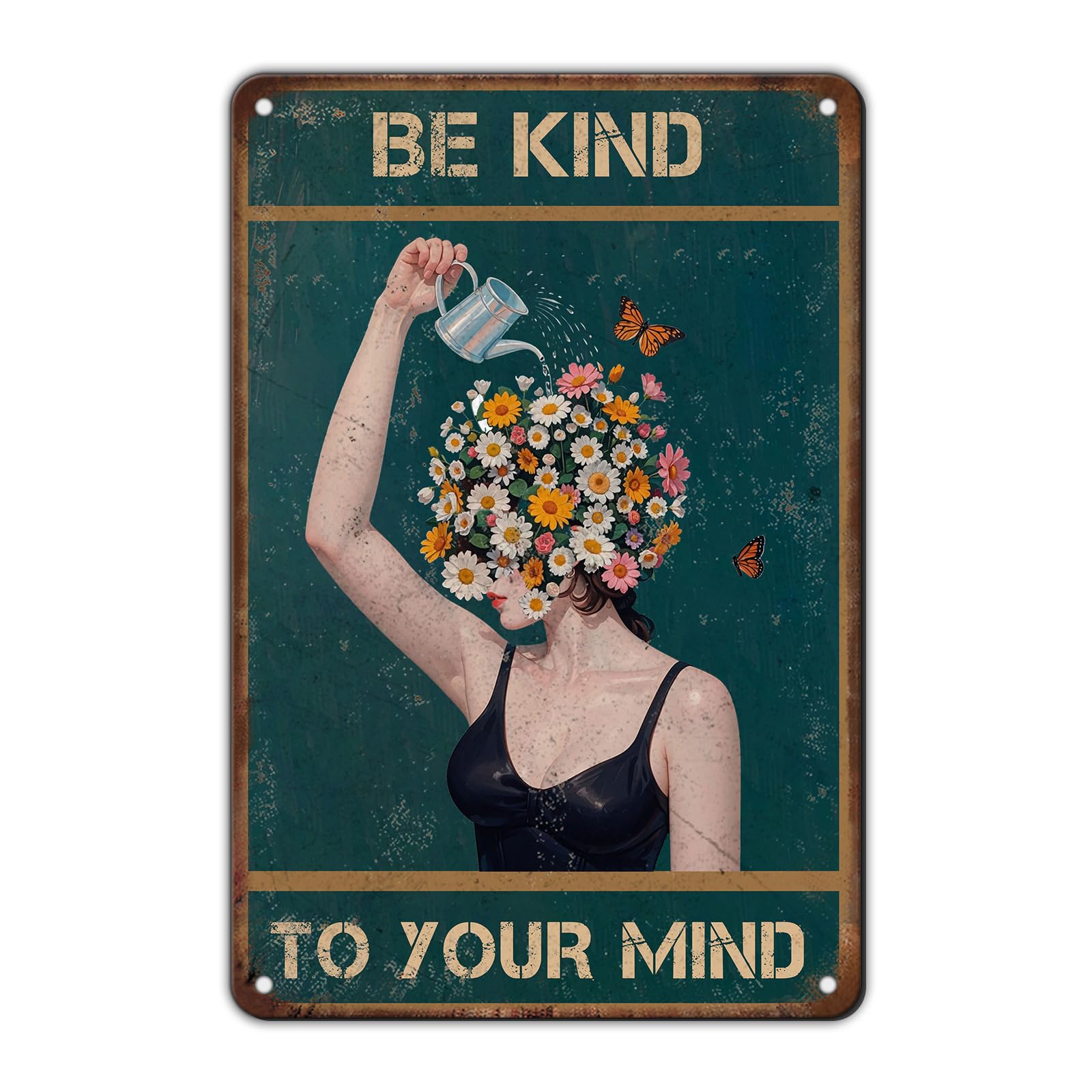 KIYOYO Vintage Tin Metal Sign Poster Grow Positive Thoughts Vintage Poster Flower Head Girl Poster Mental Health Poster Motivational Poster Emotions Poster Vintage Wall Home Decor 8x12 Inch