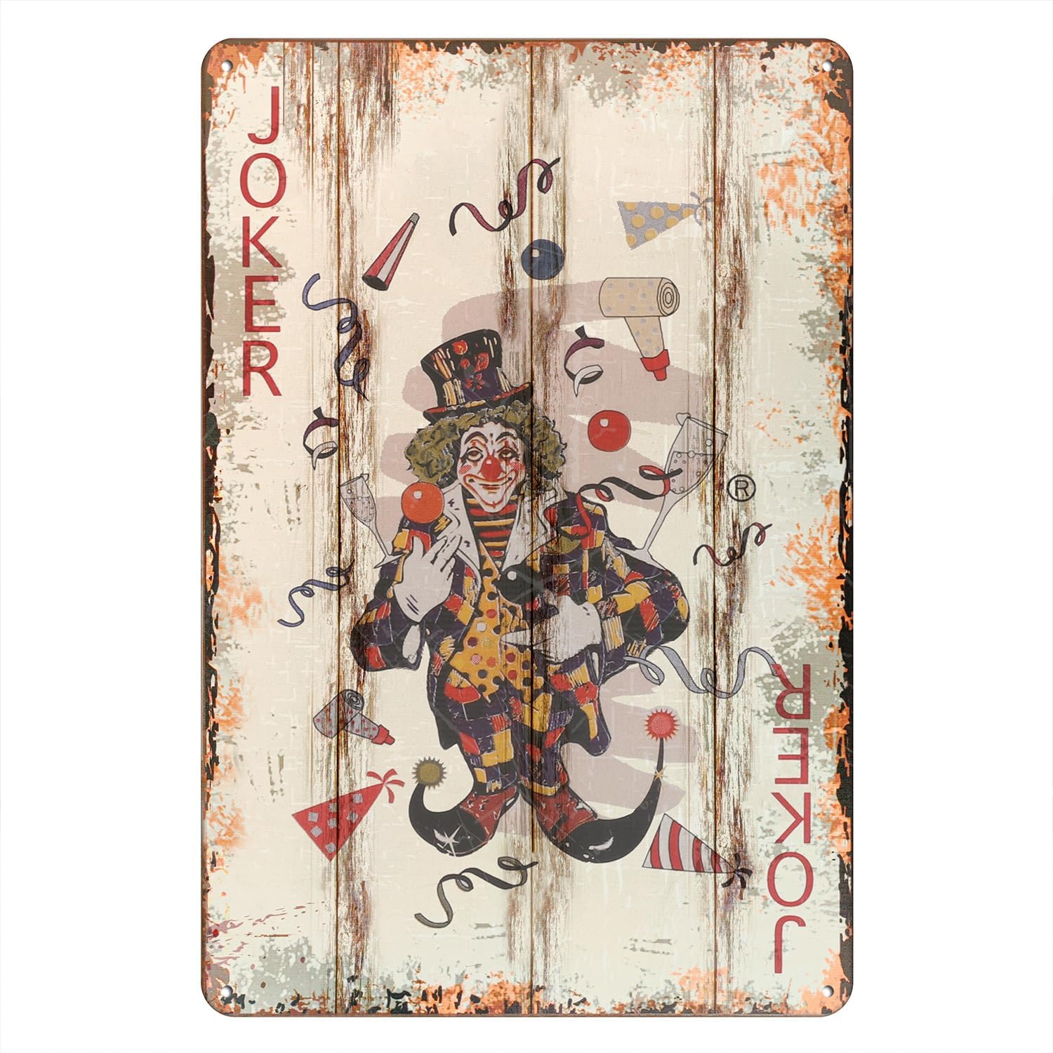 Vintage Poker Metal Sign Red Joker Tin Sign Playing Card Wall Sign Man Cave Home Wall Decor 12 x 8 Inch