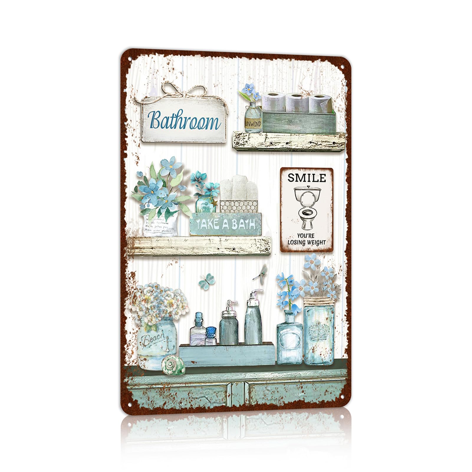 Vintage Farmhouse Bathroom Metal Tin Signs Rustic Flower Country Wall Art Decor 8X12 Inches