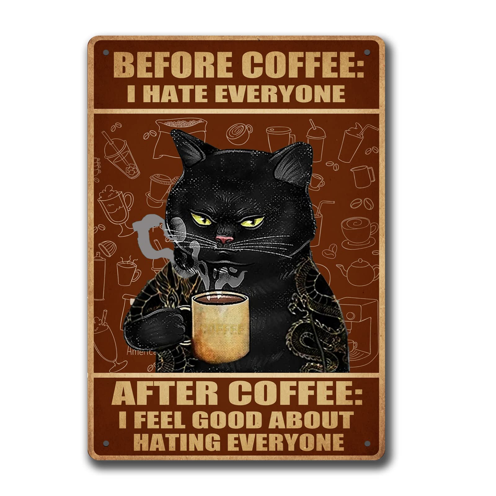 Retro Cat Coffee Metal Sign Vintage Kitchen Signs Wall Decor Because Murder Is Wrong Funny Tin Signs Bar Decorations Art Poster 8x12 Inch