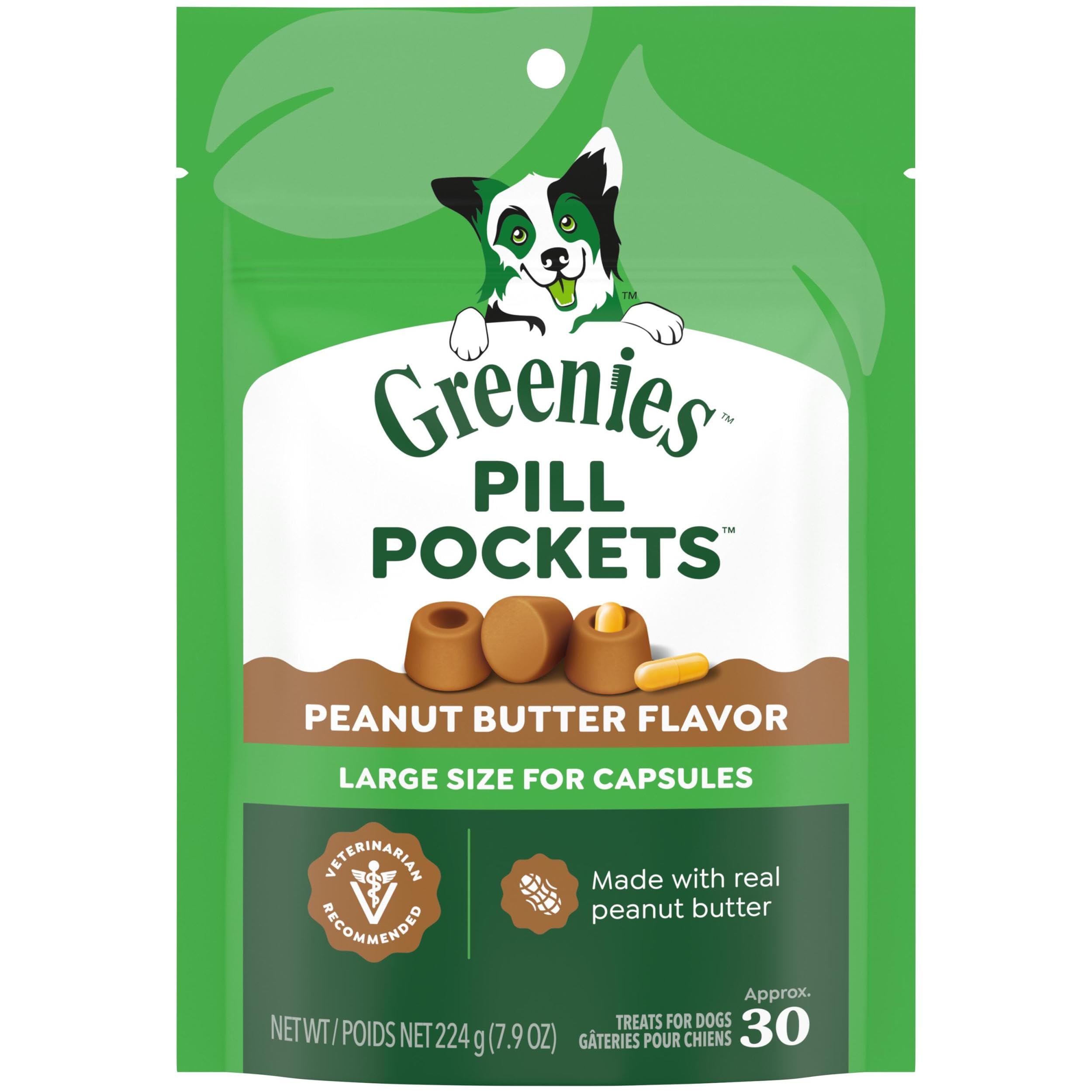Greenies Pill Pockets for Dogs Large Size, Dog Treat Pouch for Capsule Medication, Peanut Butter Flavor, 15.8 oz. Pouch