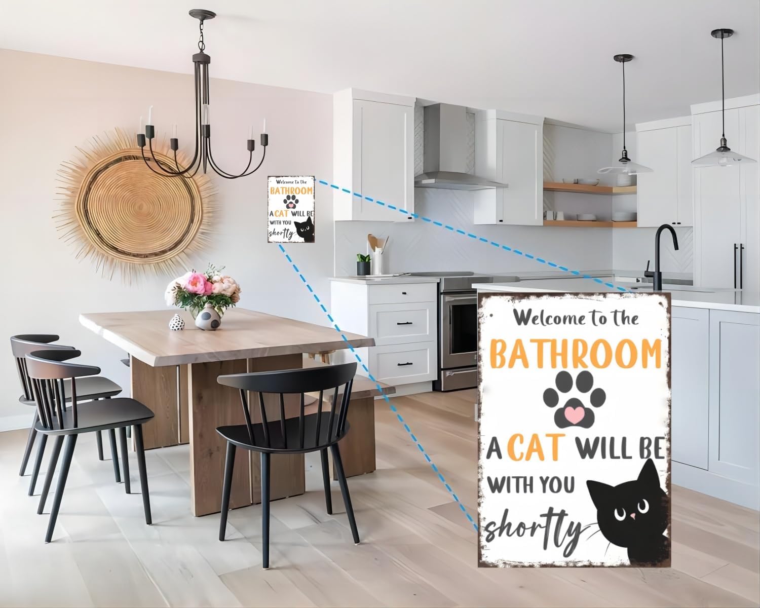 Vintage Tin Metal Sign - Funny Bathroom Black and White Cat Wall Art for Bathroom or Toilet for Home or Office, 12x8 Inch