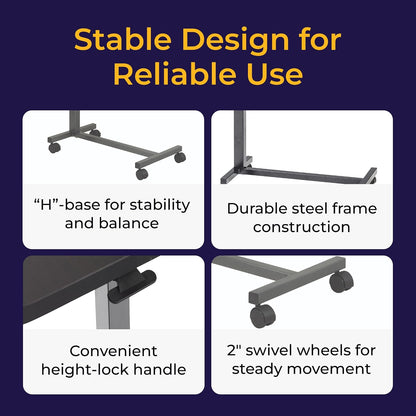 Drive Medical Overbed Table with Wheels - Secure Height Adjustment for Comfort - Non Tilt Surface - Smooth Rolling Design - Home & Hospital Use - Woodgrain Laminate Top - Silver Vein