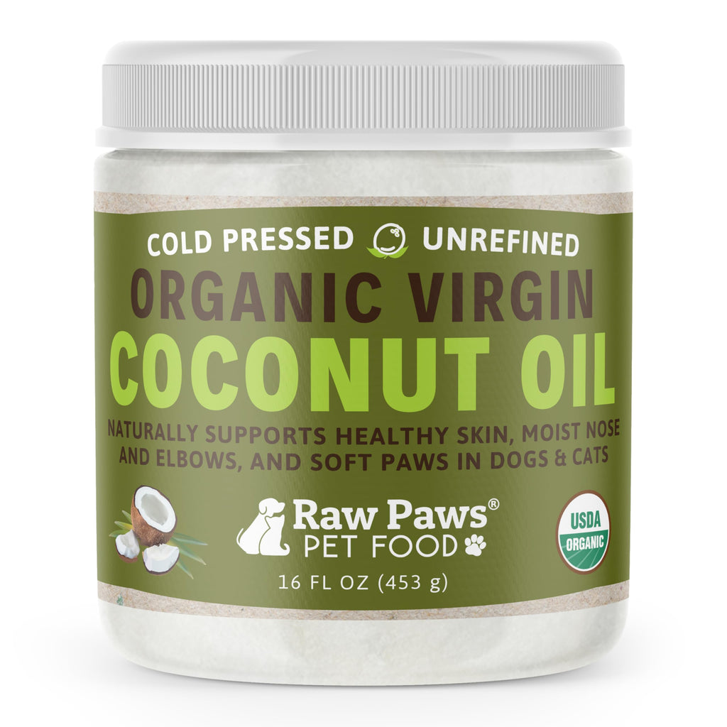 Raw Paws Virgin Organic Coconut Oil for Dogs & Cats (4-oz) - Skin & Coat | Dry Nose & Paw Balm - Itchy Skin Support - Hot Spot Care - Cat Hairball Support - Edible Pet Supplement