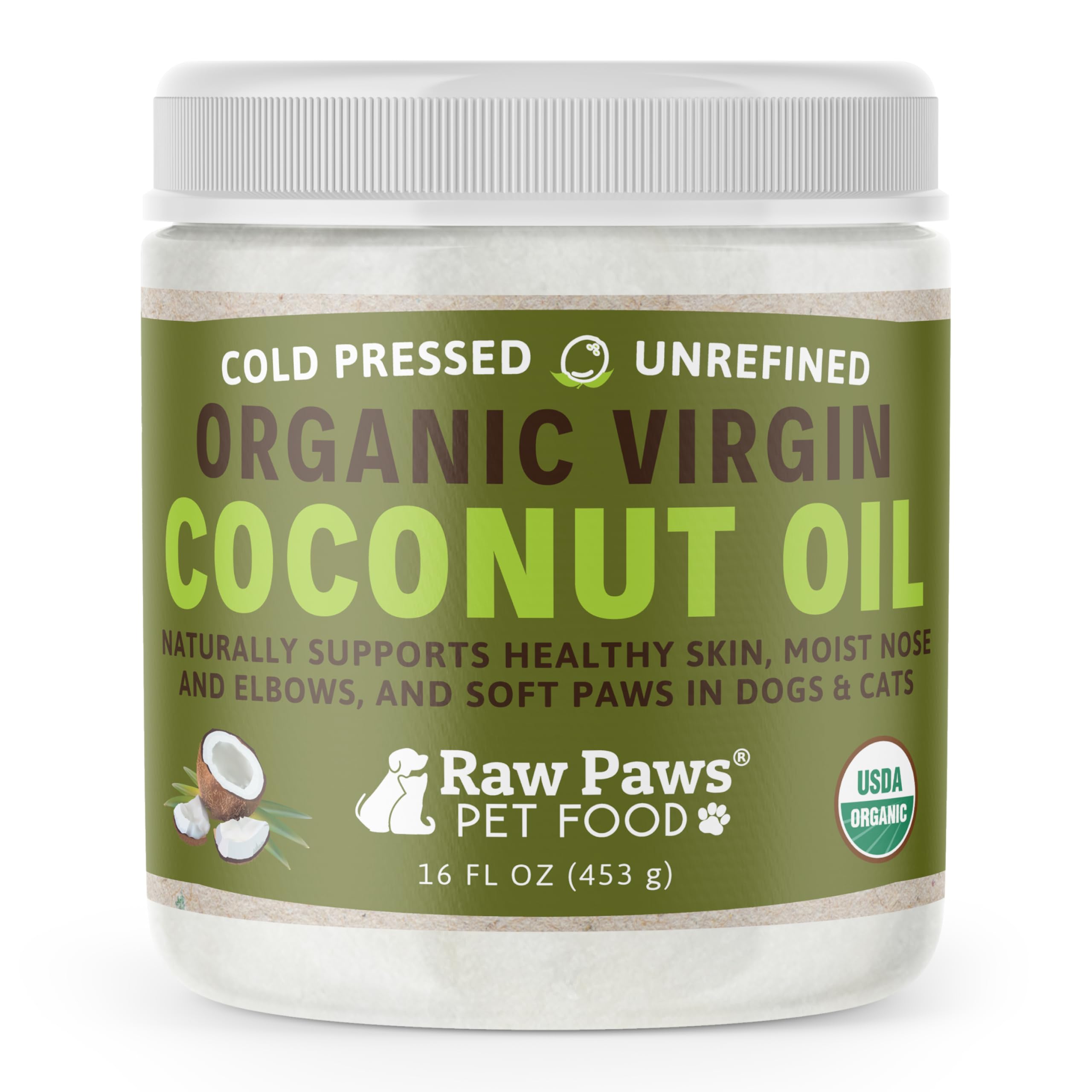 Raw Paws Virgin Organic Coconut Oil for Dogs & Cats (4-oz) - Skin & Coat | Dry Nose & Paw Balm - Itchy Skin Support - Hot Spot Care - Cat Hairball Support - Edible Pet Supplement