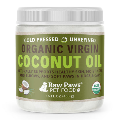 Raw Paws Virgin Organic Coconut Oil for Dogs & Cats (4-oz) - Skin & Coat | Dry Nose & Paw Balm - Itchy Skin Support - Hot Spot Care - Cat Hairball Support - Edible Pet Supplement