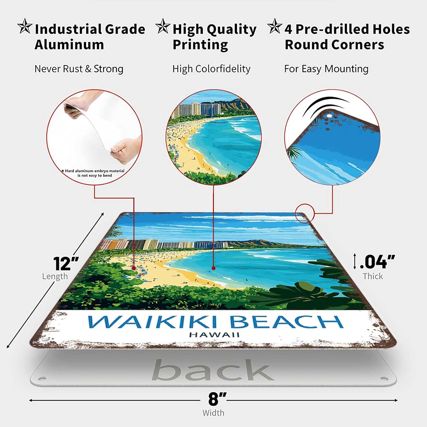 Funny Signs Poster 8x12inch Aluminum metal Tin Sign Waikiki Beach Hawaii Wall Art Decoration Painting For Home Room Office Decor