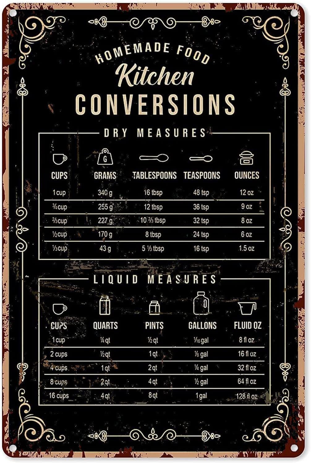 Rustic Tin Decor Baking Signs Wall Decor Kitchen Conversion Chart Baking Knowledge Tin Sign Decoration Vintage Chic Metal Wall Decor Art Tin Sign Art Wall Funny Metal Signs Gift for Kitchen 8x12 inch